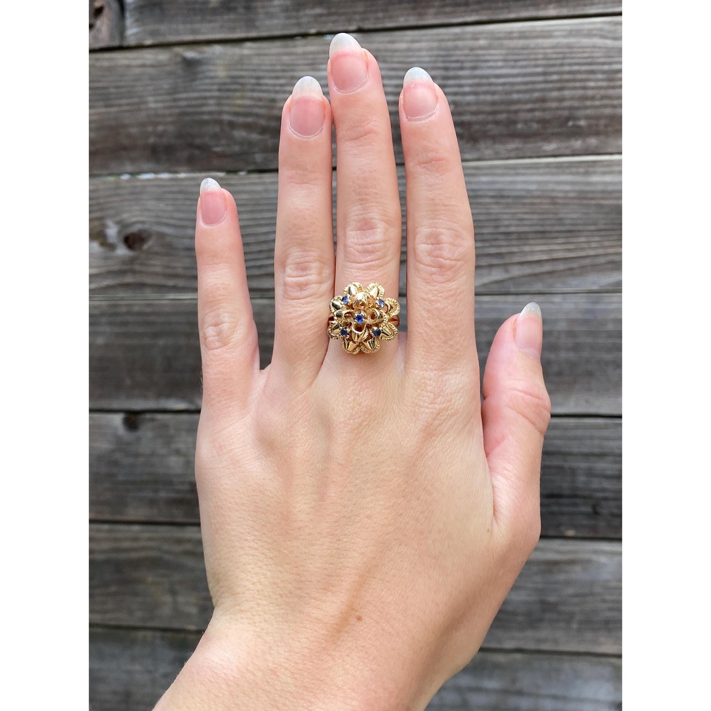 Vintage Solid 14k Yellow Gold Topaz Flower Ring - Size 6