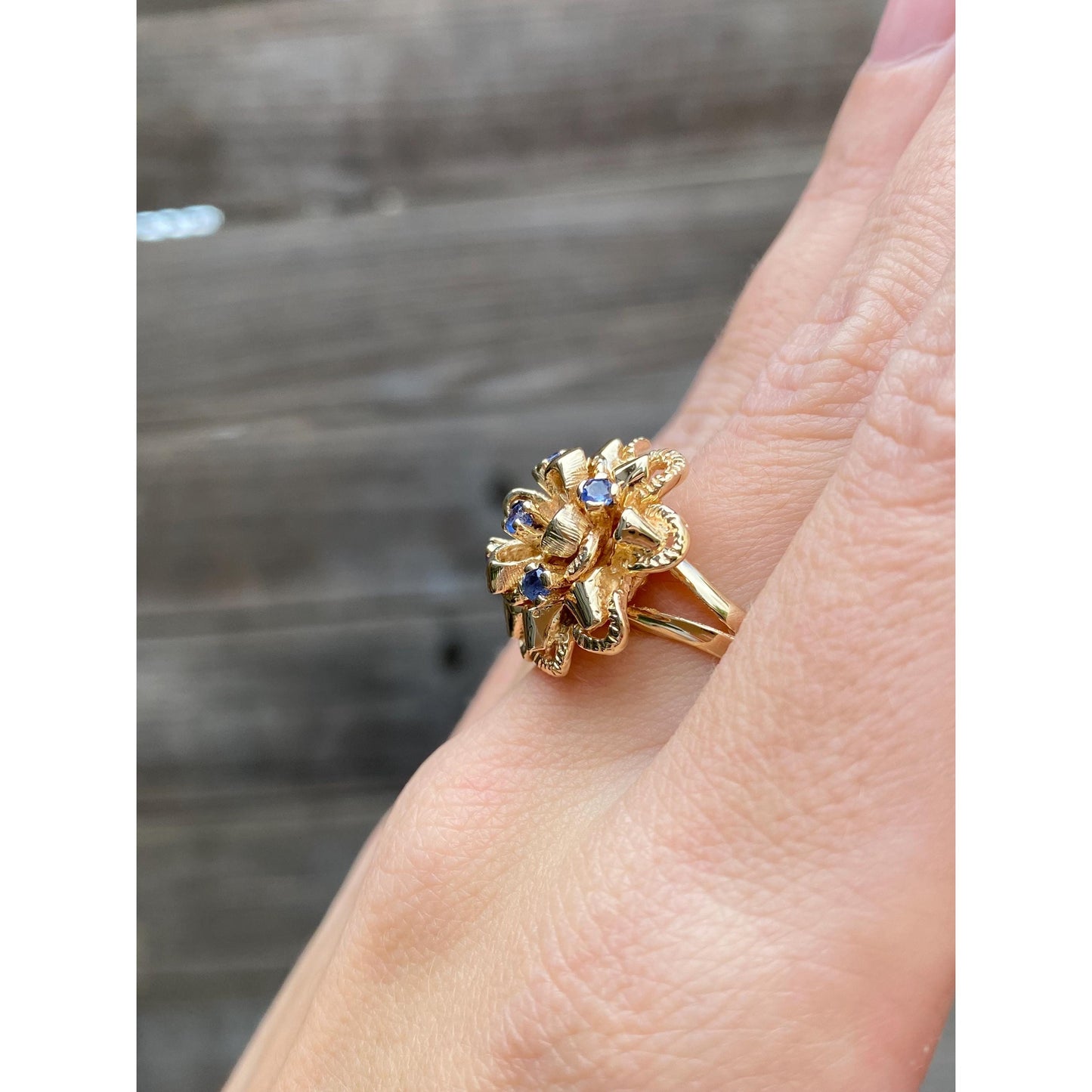 Vintage Solid 14k Yellow Gold Topaz Flower Ring - Size 6