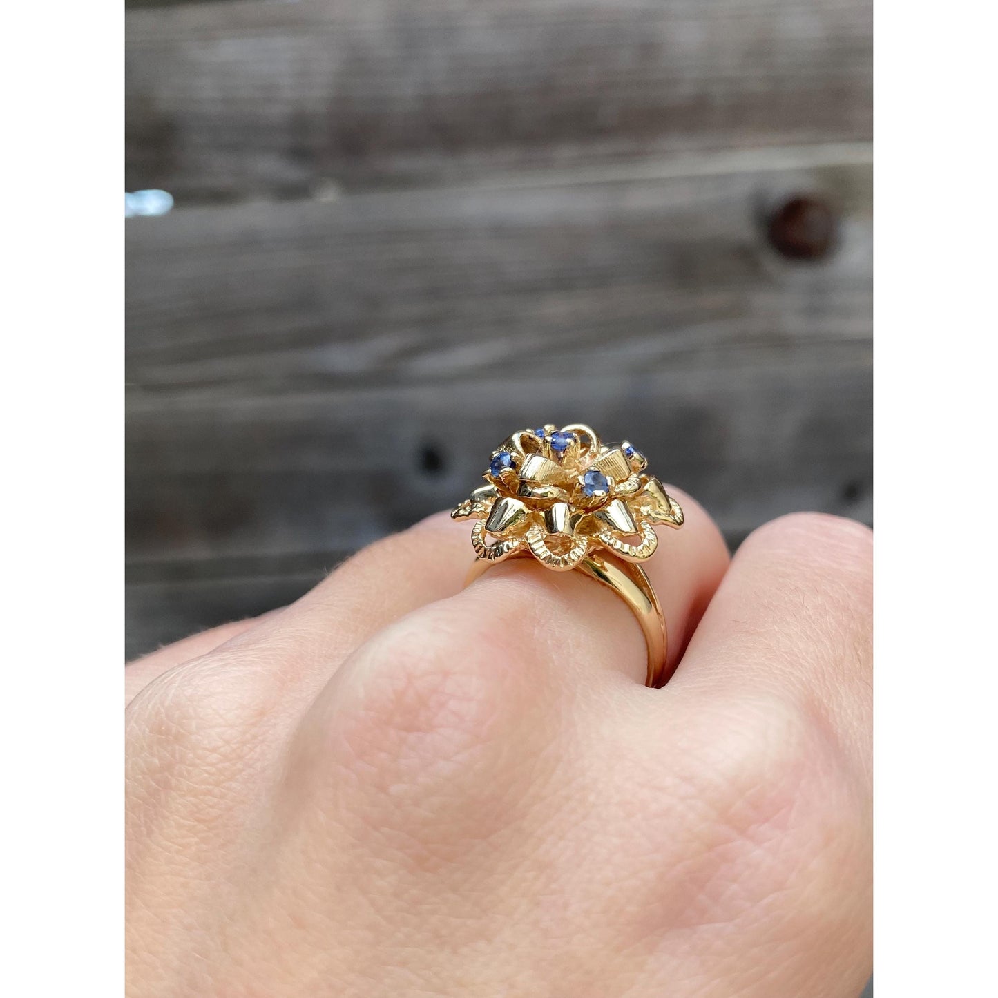 Vintage Solid 14k Yellow Gold Topaz Flower Ring - Size 6