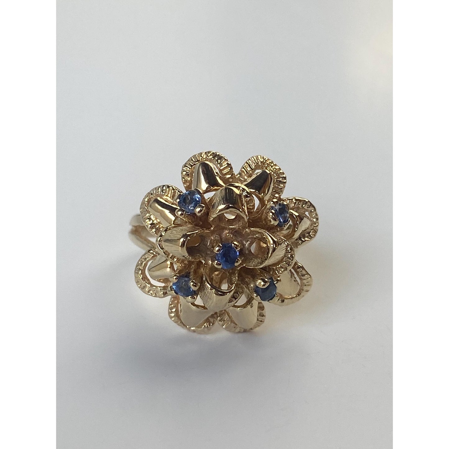 Vintage Solid 14k Yellow Gold Topaz Flower Ring - Size 6