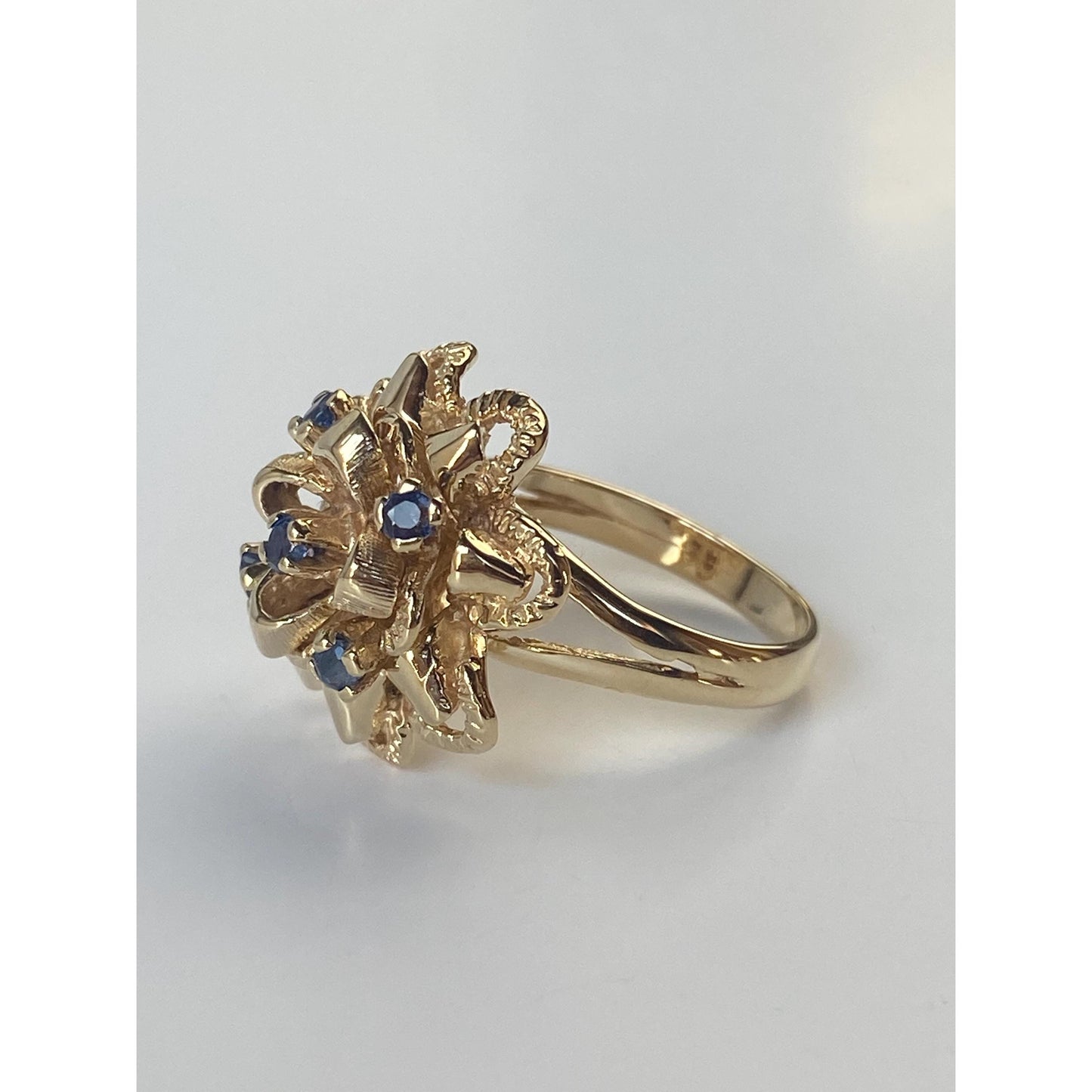 Vintage Solid 14k Yellow Gold Topaz Flower Ring - Size 6