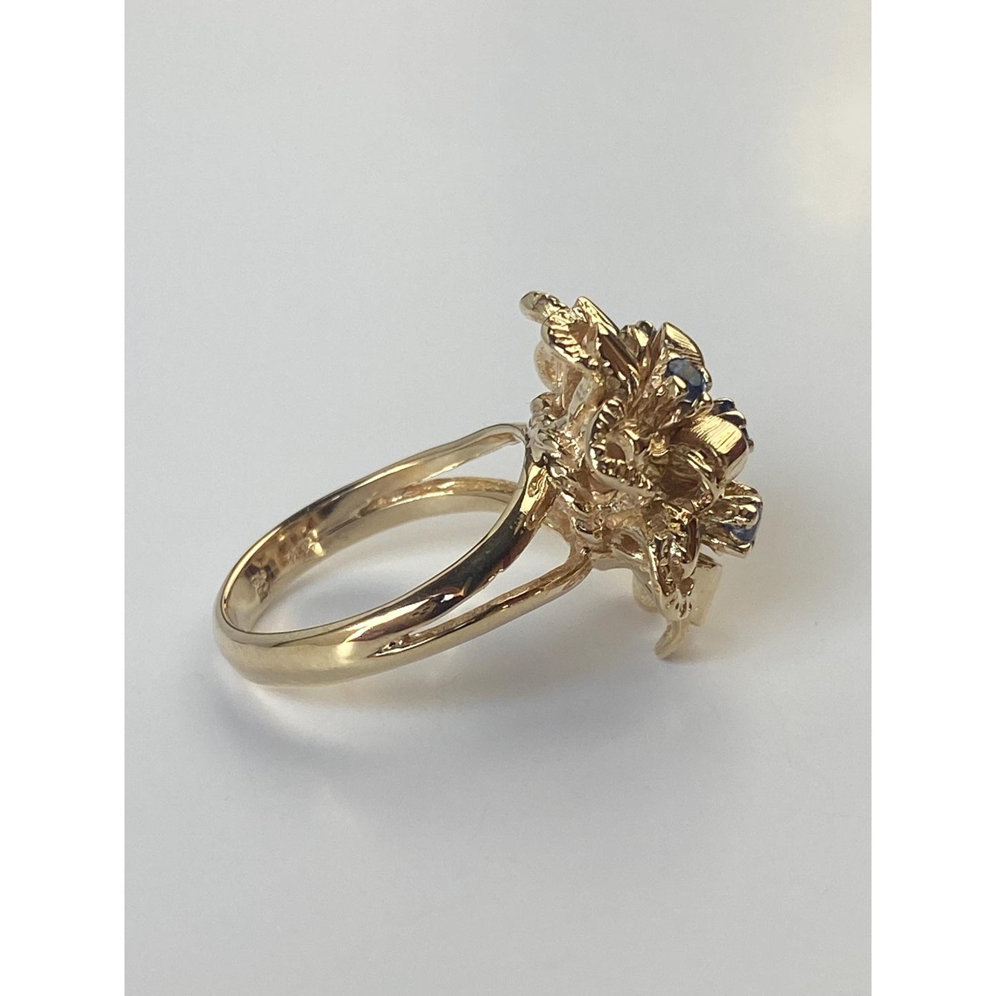Vintage Solid 14k Yellow Gold Topaz Flower Ring - Size 6