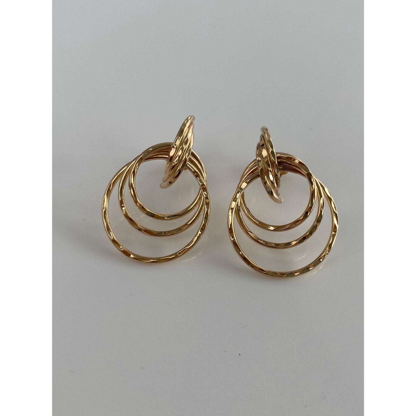 Vintage 14k Yellow Gold Diamond Cut Layered Stud Earrings