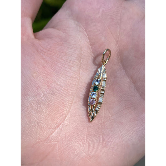 Vintage Solid 14k Yellow Gold Spinel Quartz Cubic Zirconia Row Charm