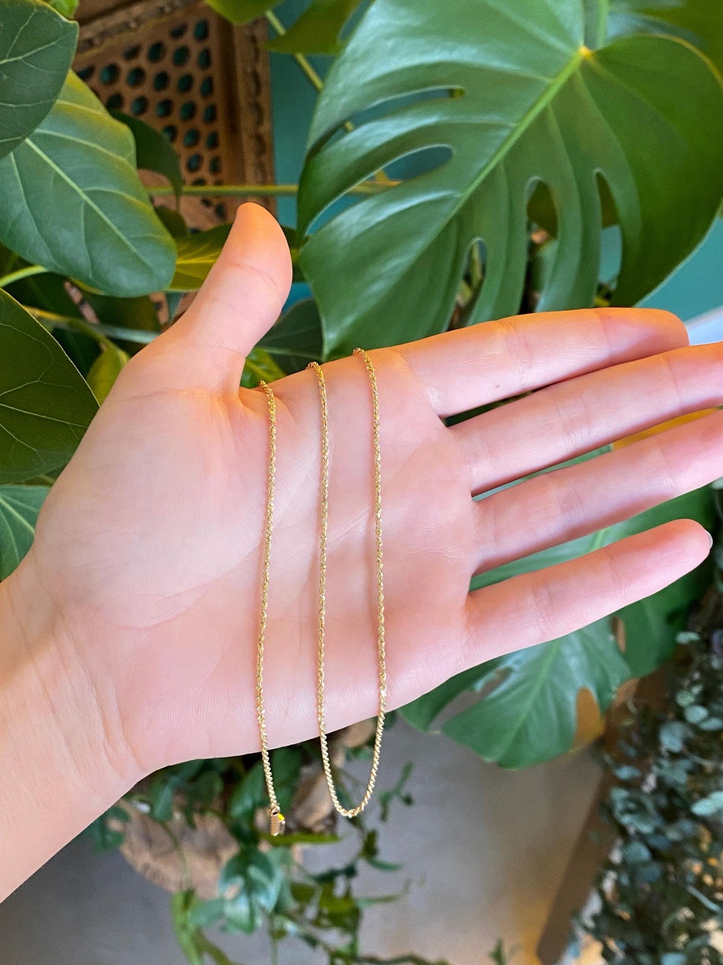 Vintage 14k Yellow Gold Slim Rope Chain Necklace - 24 inches