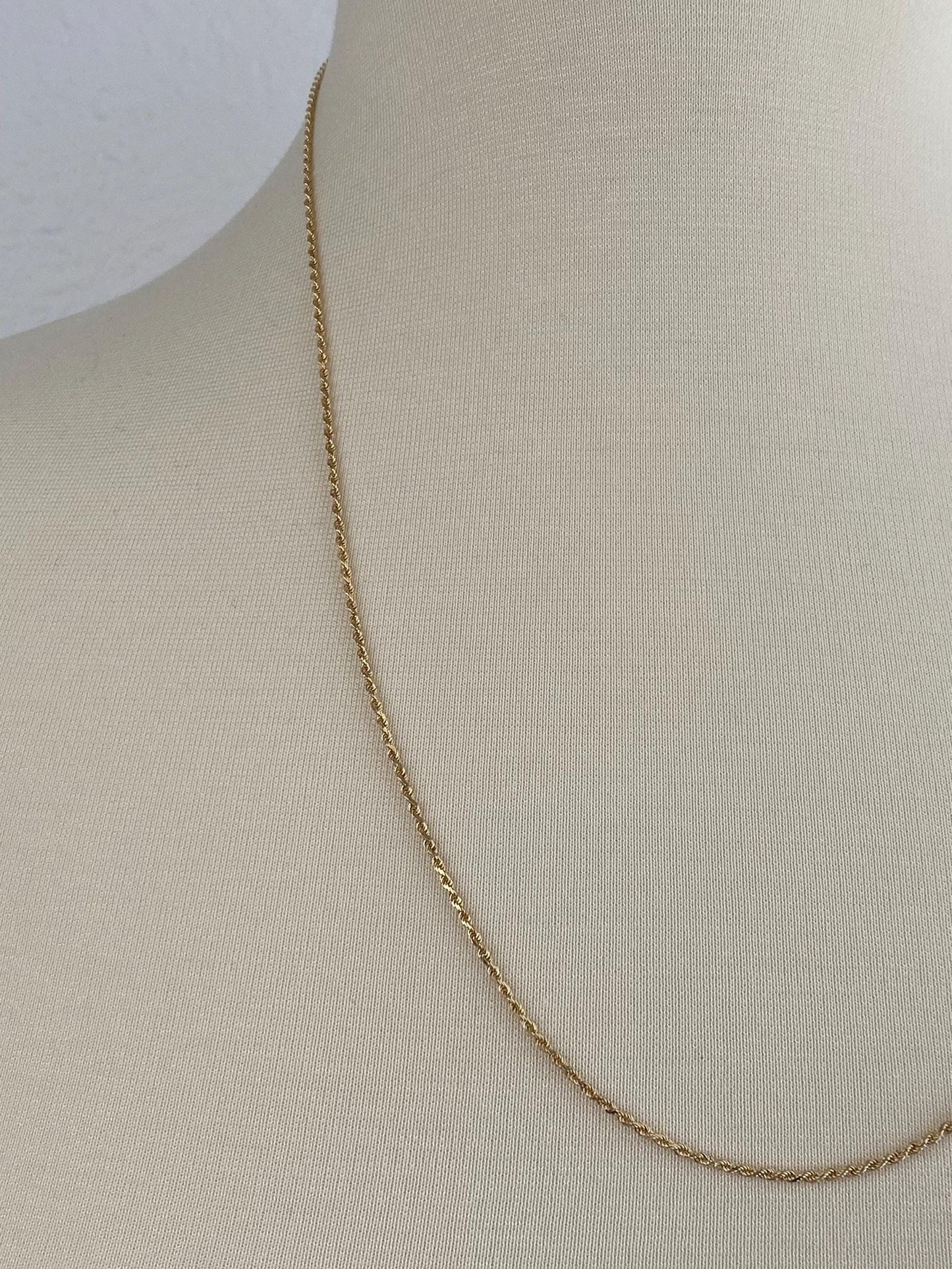 Vintage 14k Yellow Gold Slim Rope Chain Necklace - 24 inches