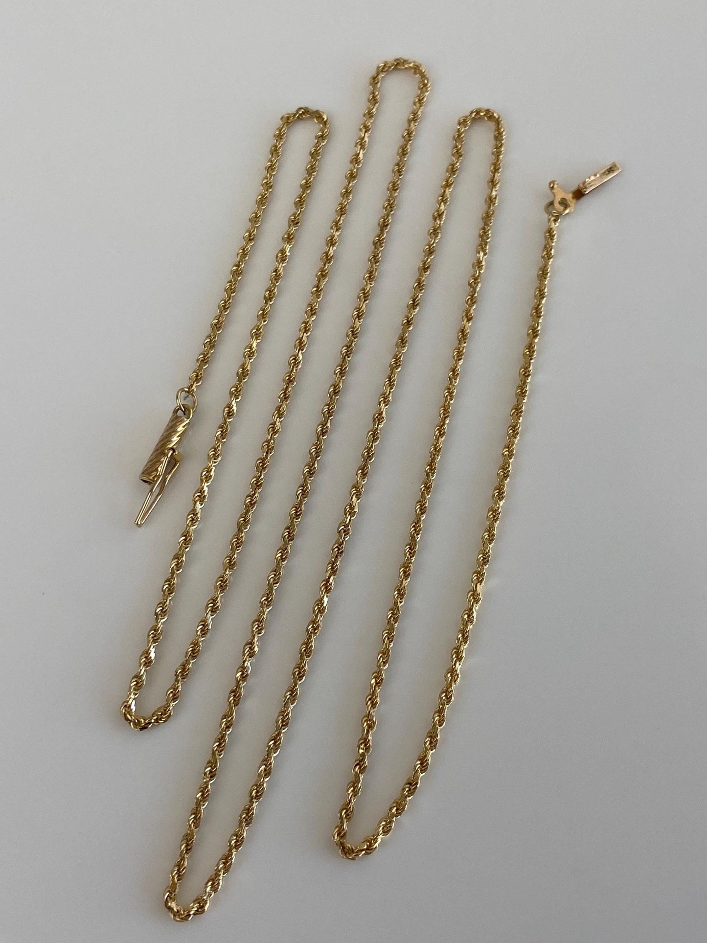 Vintage 14k Yellow Gold Slim Rope Chain Necklace - 24 inches