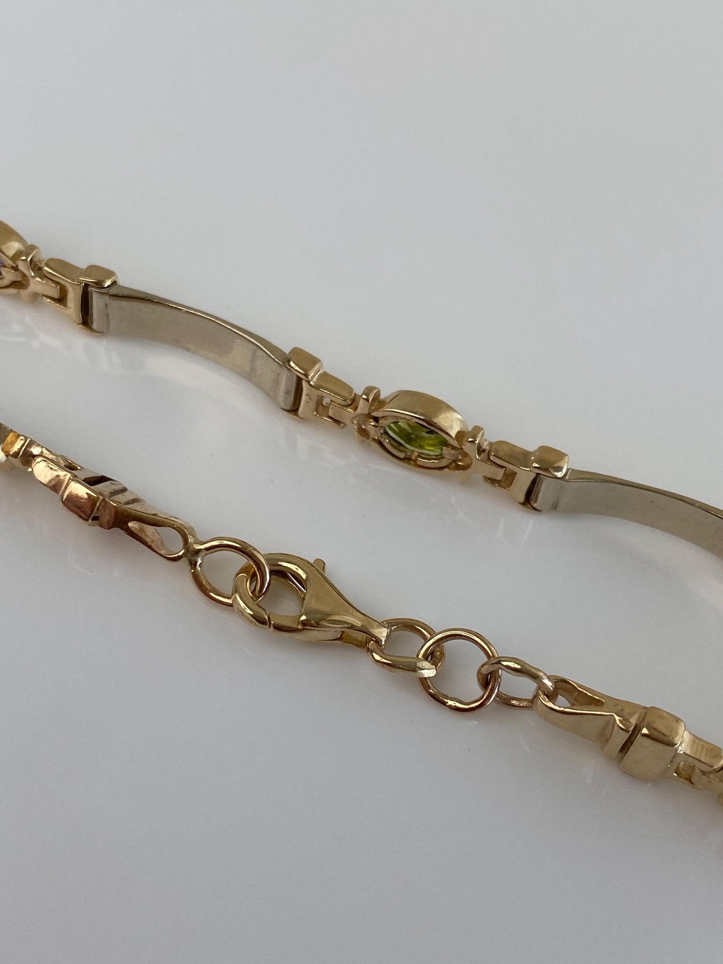 Vintage Solid 14k White & Yellow Gold Garnet Topaz Peridot Amethyst Citrine Link Bracelet - 7.75 inches