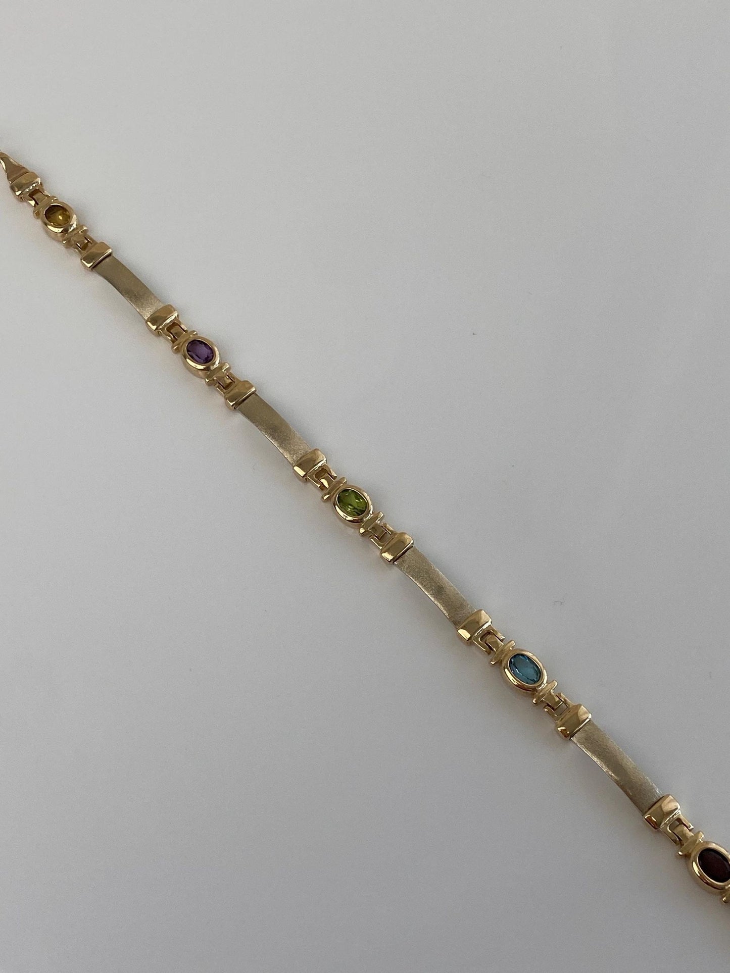 Vintage Solid 14k White & Yellow Gold Garnet Topaz Peridot Amethyst Citrine Link Bracelet - 7.75 inches