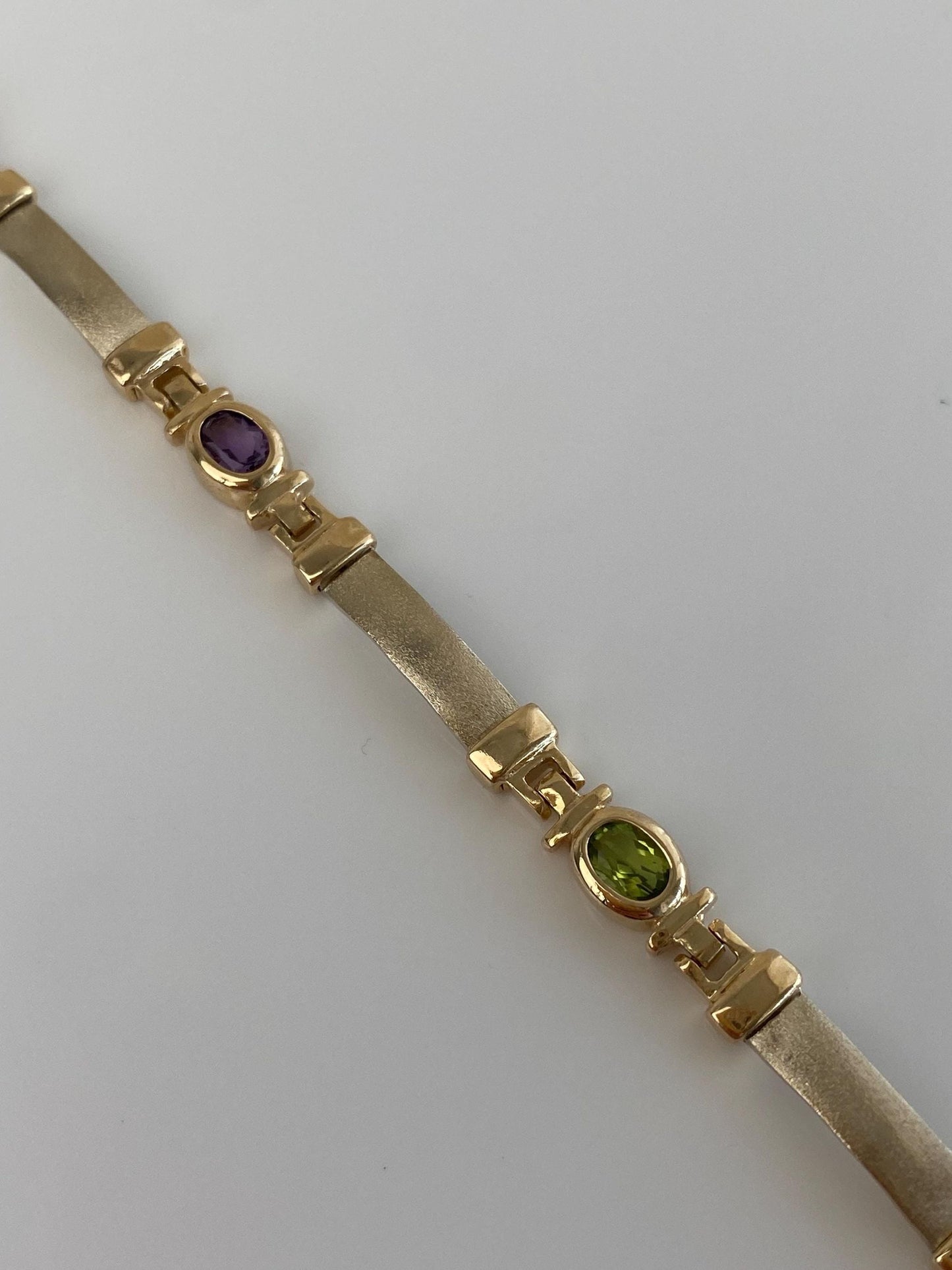 Vintage Solid 14k White & Yellow Gold Garnet Topaz Peridot Amethyst Citrine Link Bracelet - 7.75 inches