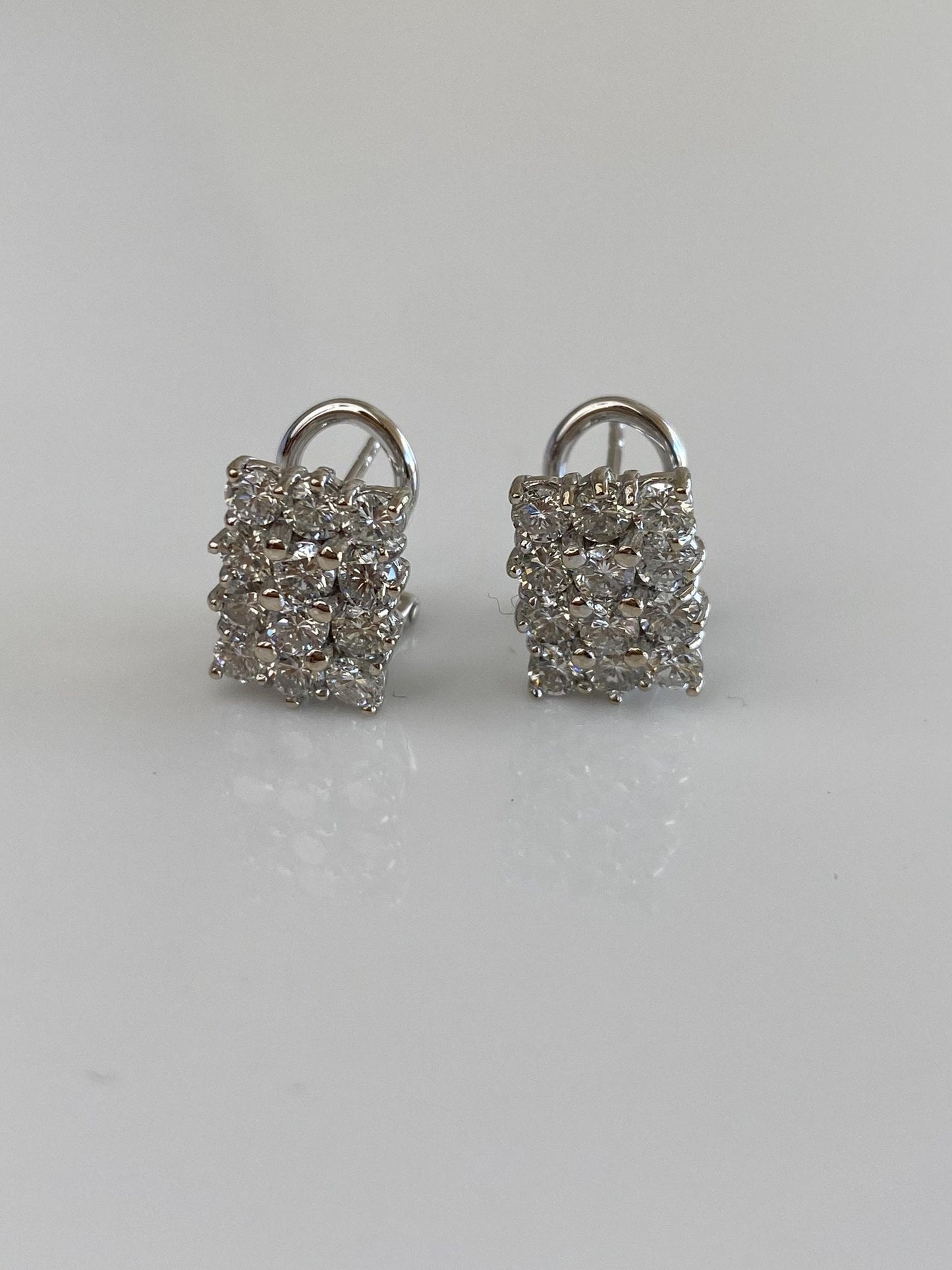 Vintage Solid 14k White Gold Diamond Square Stud Earrings