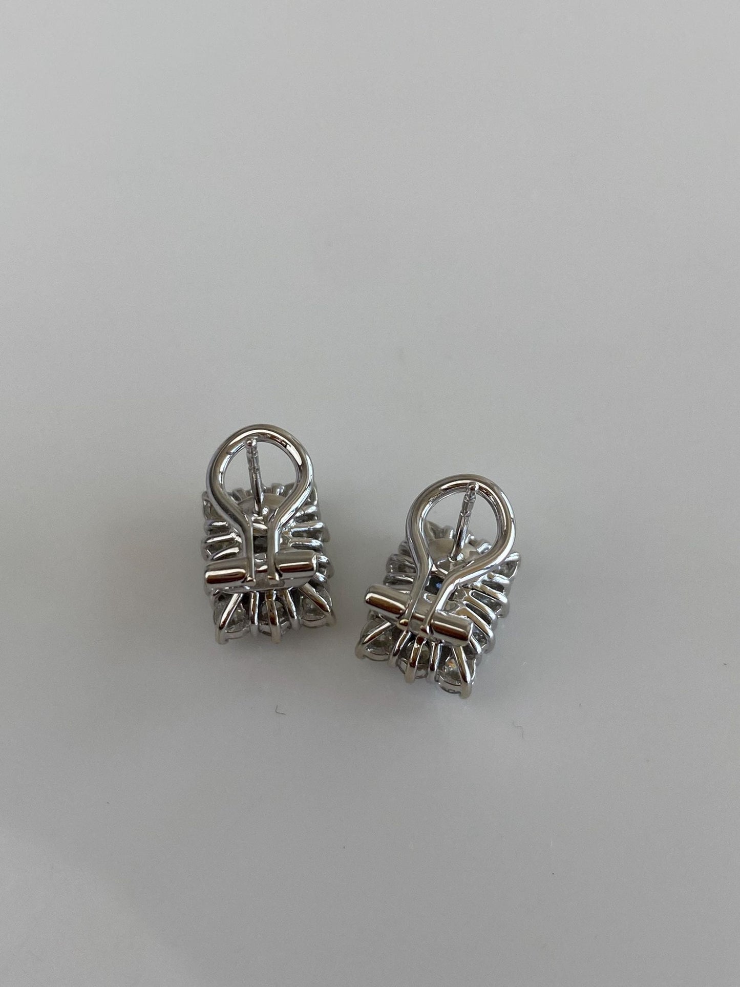 Vintage Solid 14k White Gold Diamond Square Stud Earrings