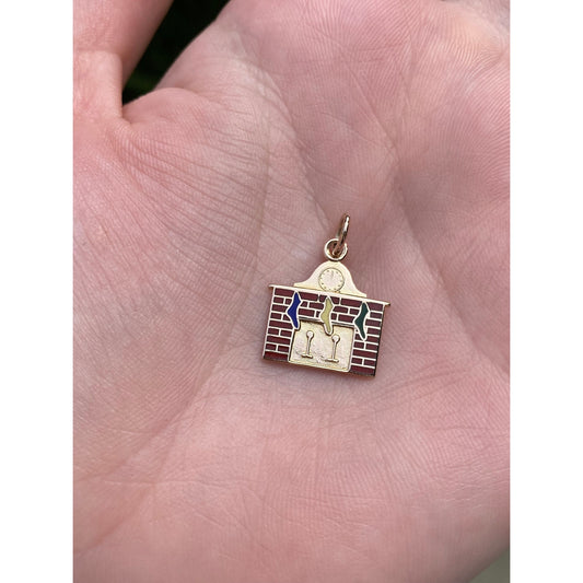 Vintage Solid 14k Yellow Gold Enamel Stockings Fireplace Christmas Charm