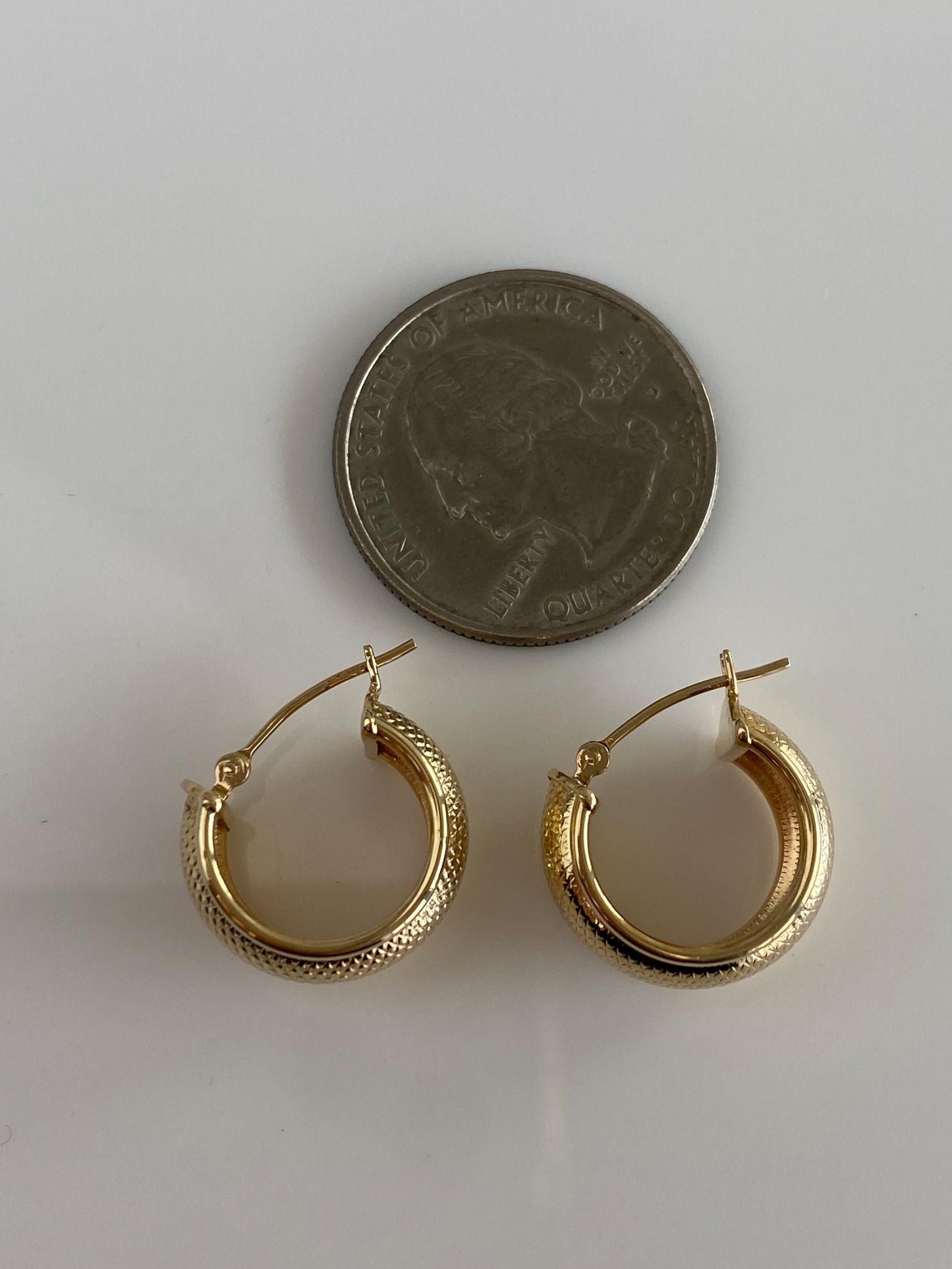 Vintage Solid 14k Yellow Gold Textured Hoop Earrings