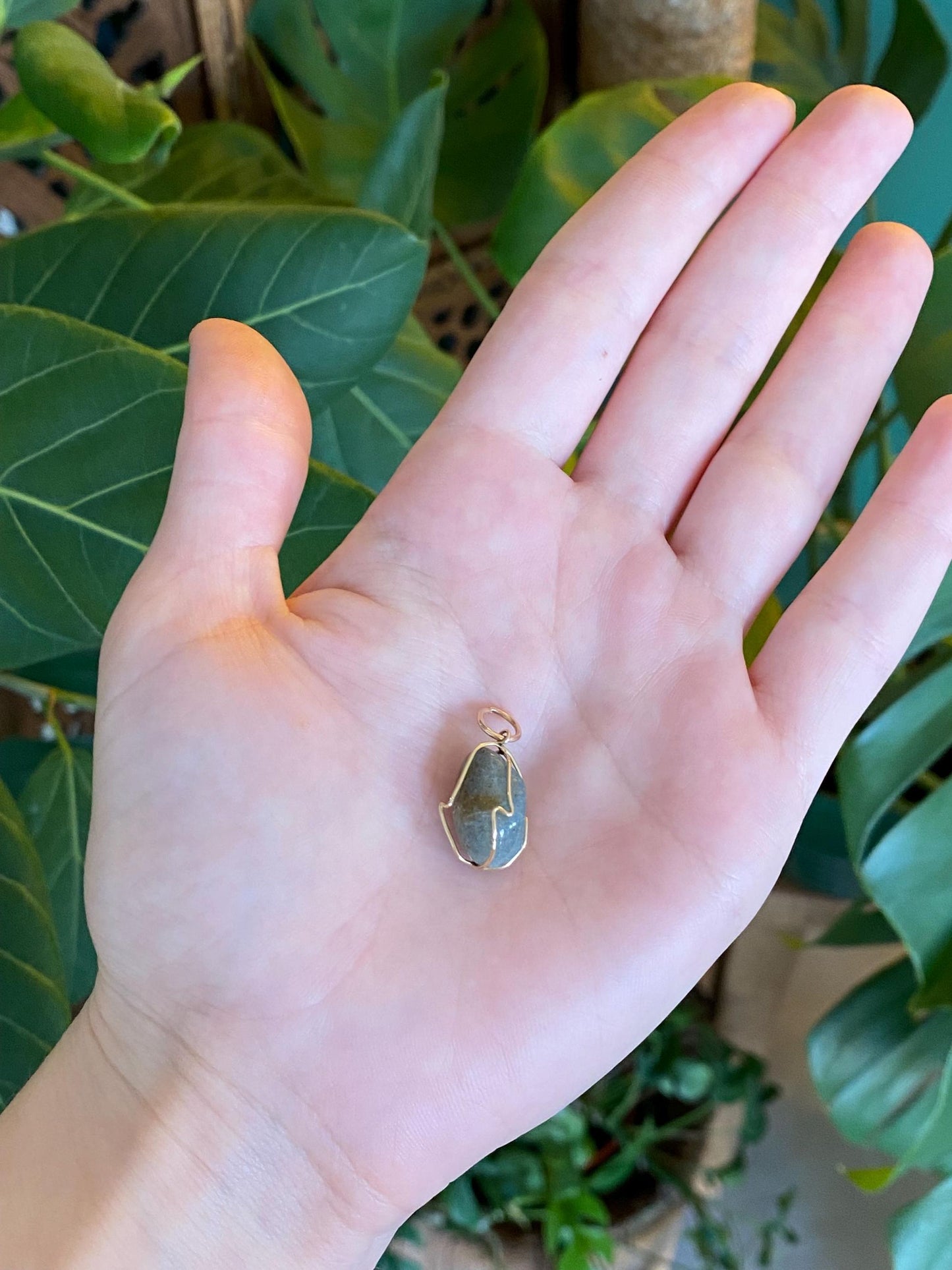 Vintage Solid 14k Yellow Gold Stone Wire Wrapped Charm