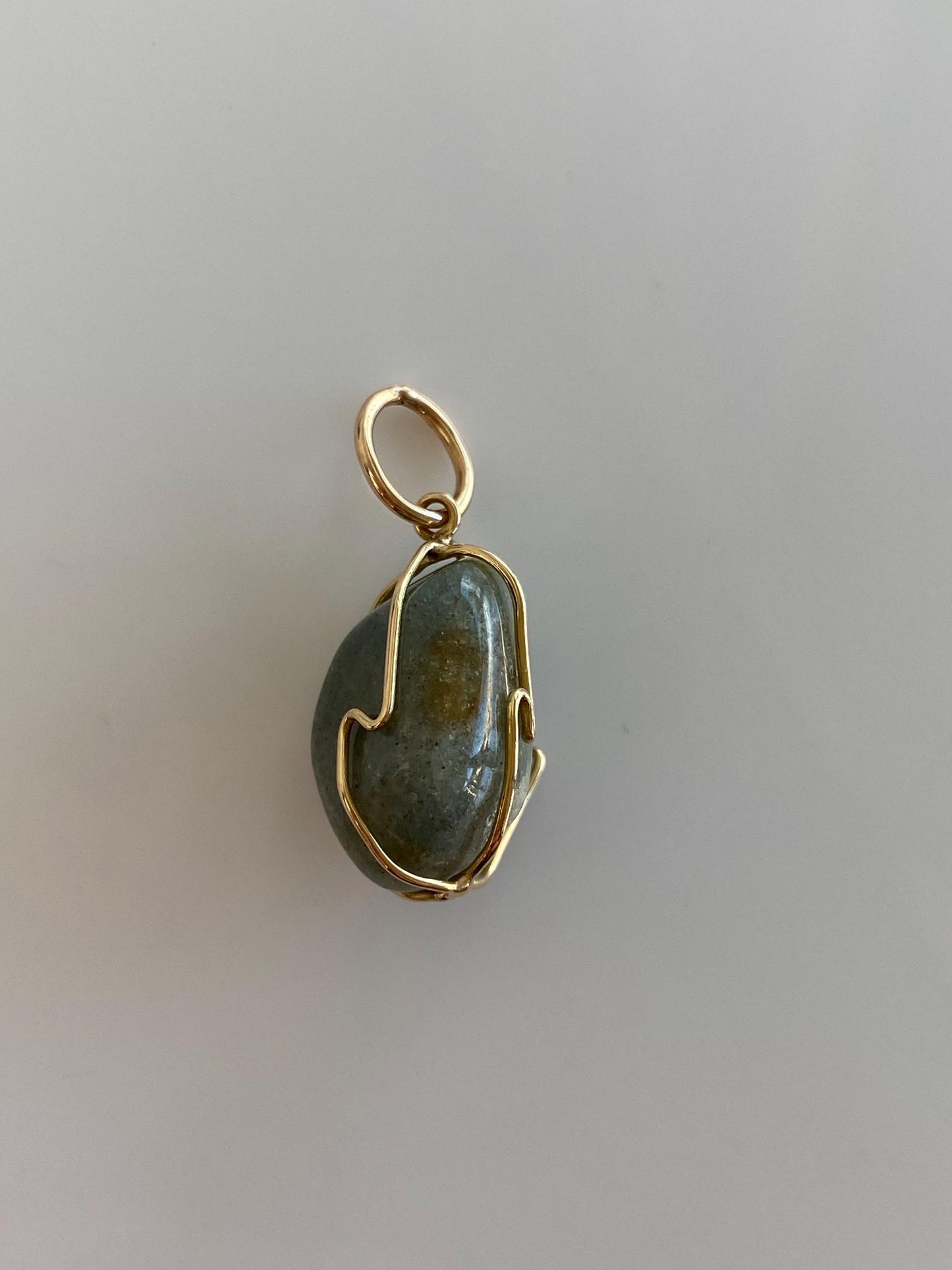 Vintage Solid 14k Yellow Gold Stone Wire Wrapped Charm