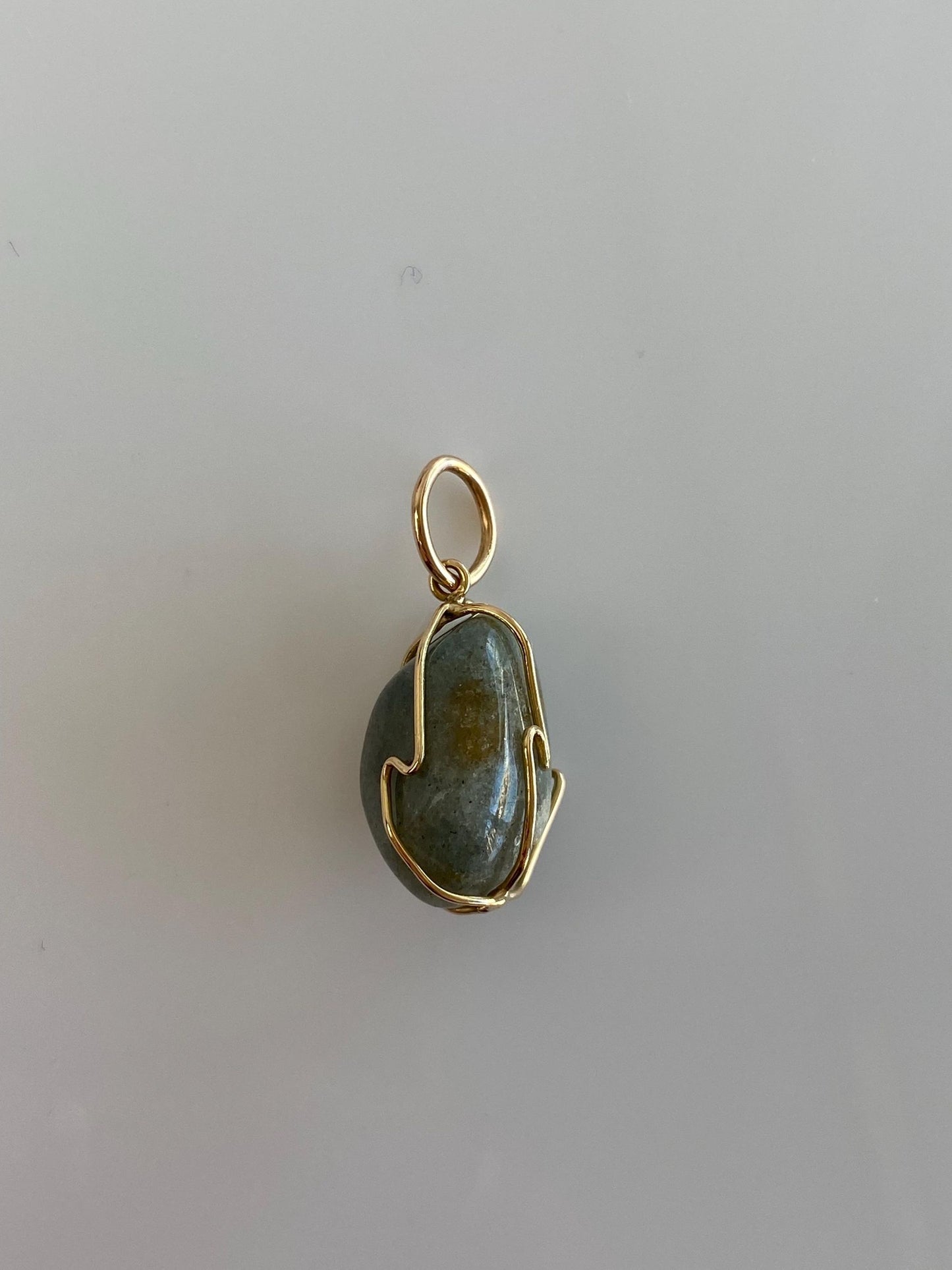 Vintage Solid 14k Yellow Gold Stone Wire Wrapped Charm