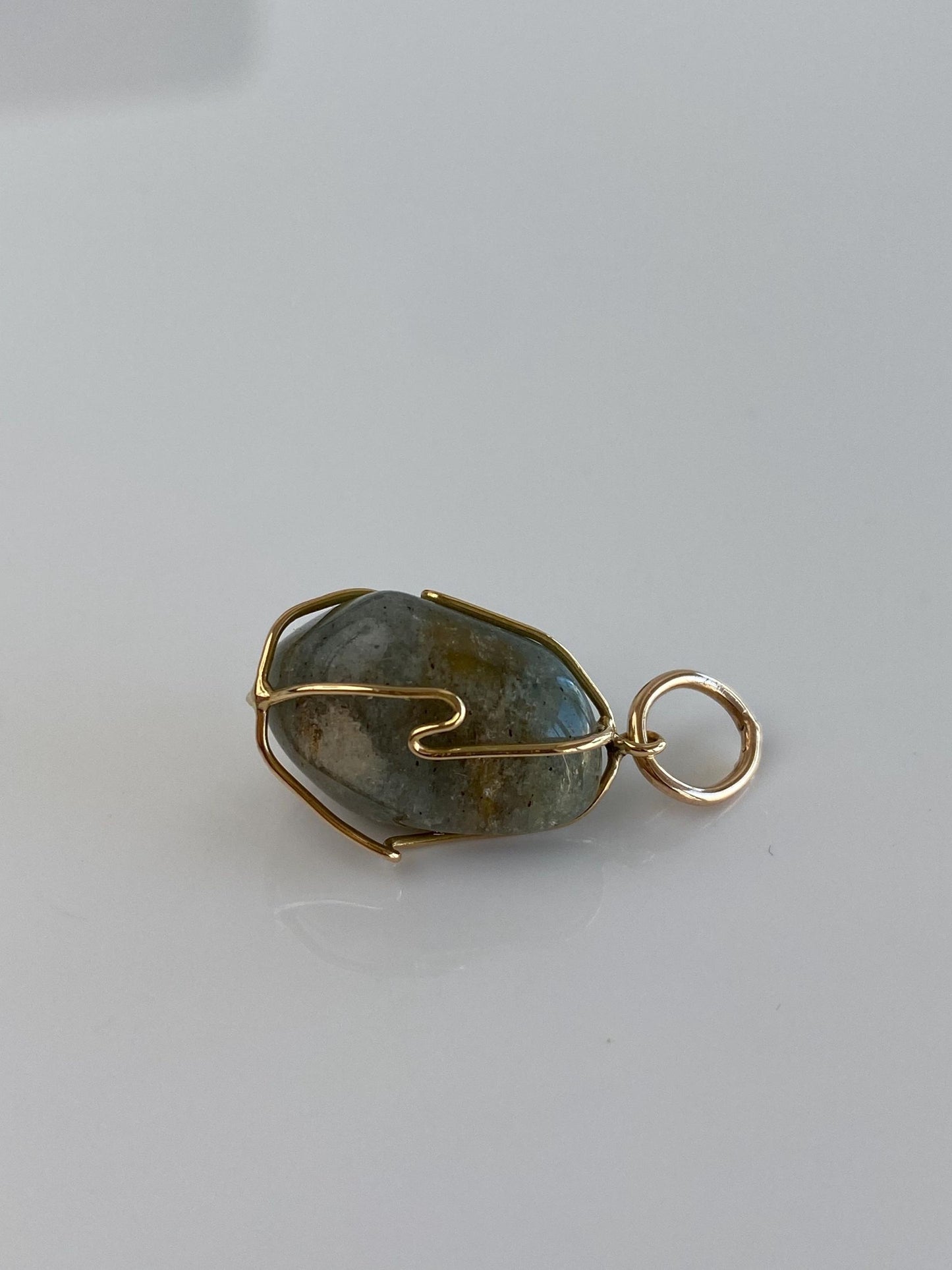 Vintage Solid 14k Yellow Gold Stone Wire Wrapped Charm