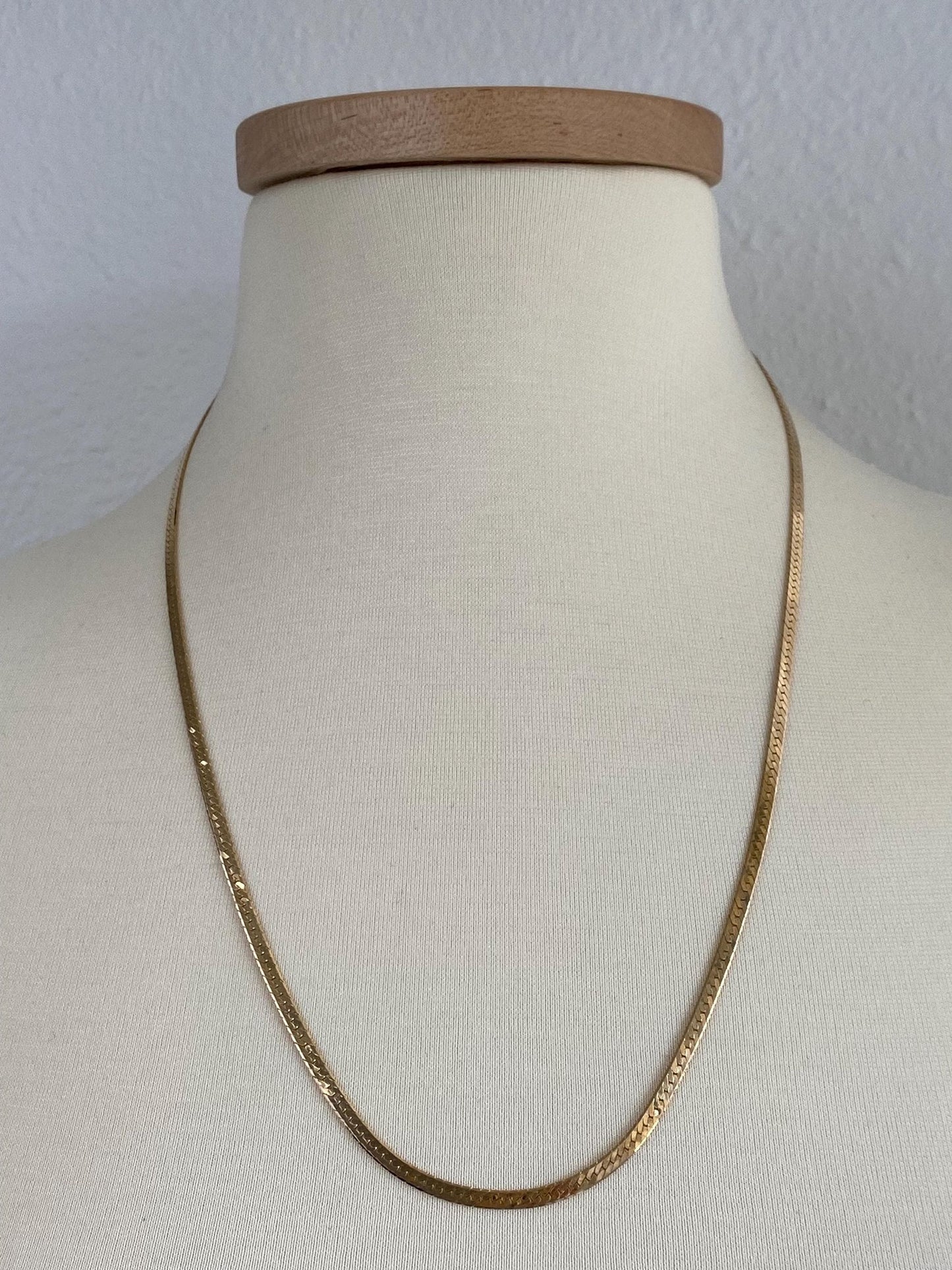 Vintage Solid 14k Yellow Gold Slim Long Herringbone Chain Necklace - 24.25 inches