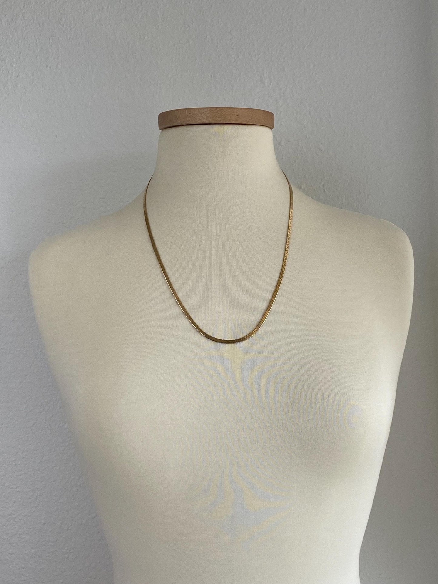 Vintage Solid 14k Yellow Gold Slim Long Herringbone Chain Necklace - 24.25 inches