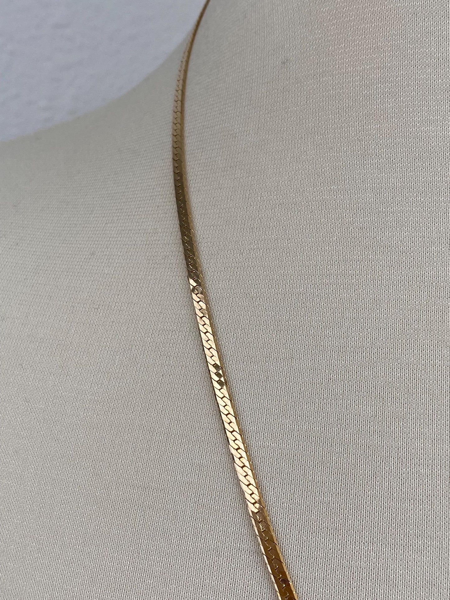 Vintage Solid 14k Yellow Gold Slim Long Herringbone Chain Necklace - 24.25 inches