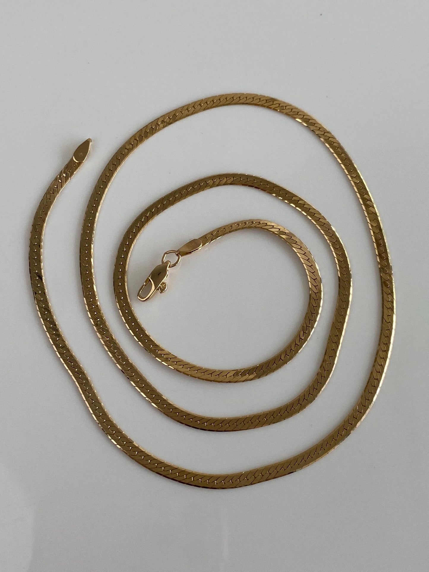 Vintage Solid 14k Yellow Gold Slim Long Herringbone Chain Necklace - 24.25 inches