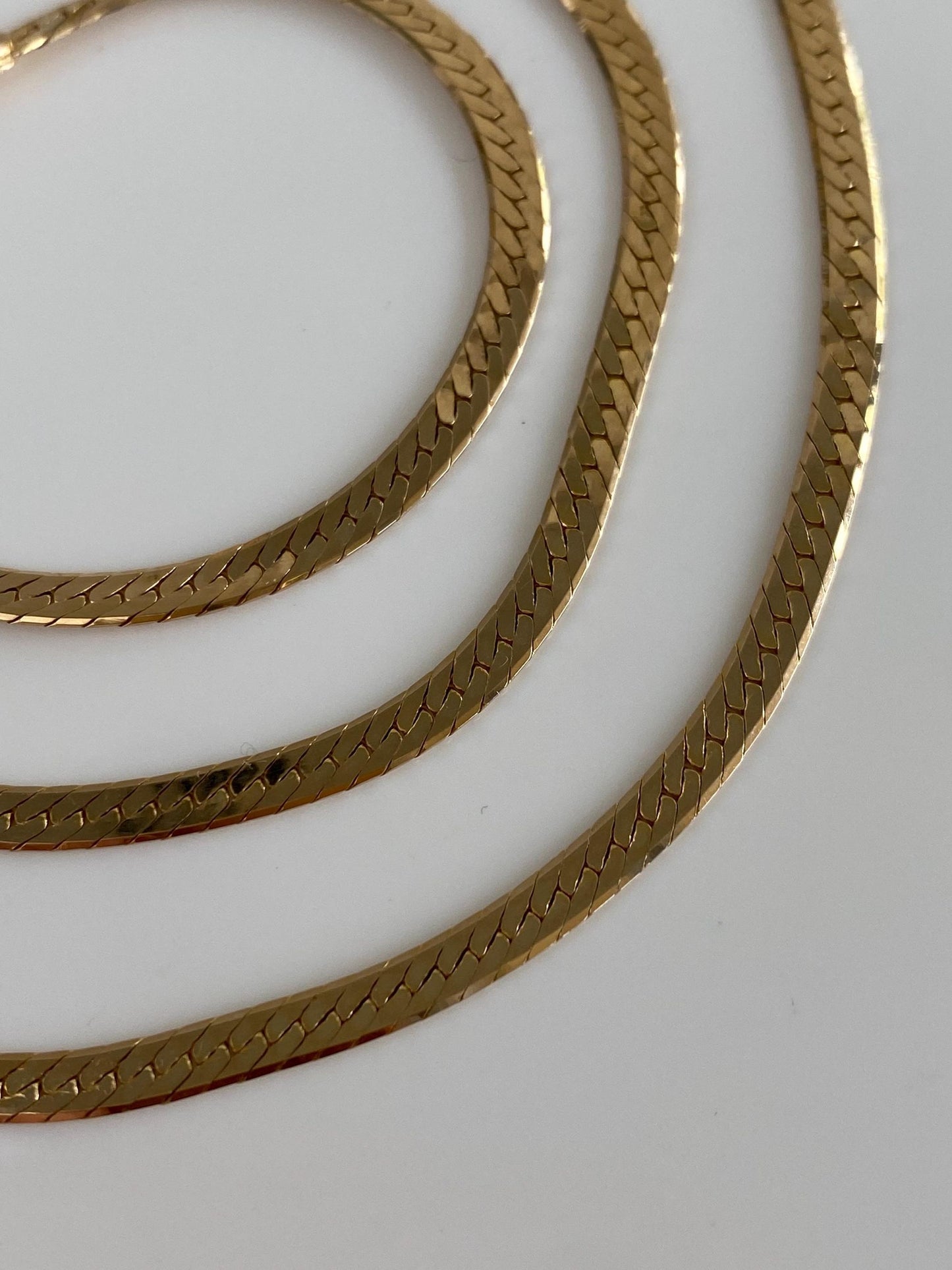 Vintage Solid 14k Yellow Gold Slim Long Herringbone Chain Necklace - 24.25 inches
