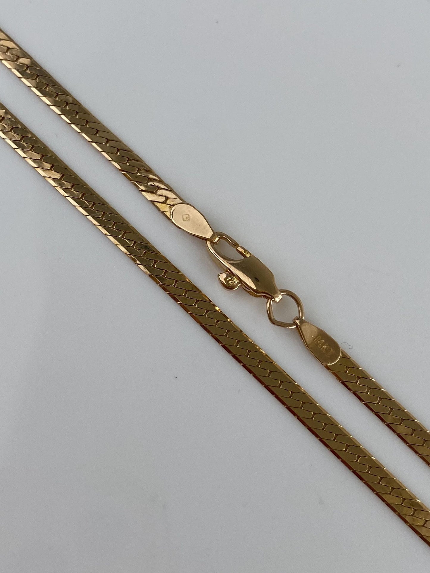 Vintage Solid 14k Yellow Gold Slim Long Herringbone Chain Necklace - 24.25 inches