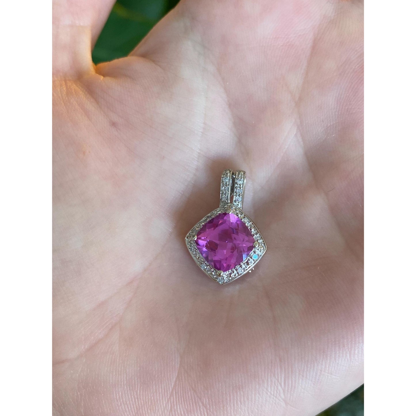 Vintage Solid 14k White Gold Diamond Pink Sapphire Charm