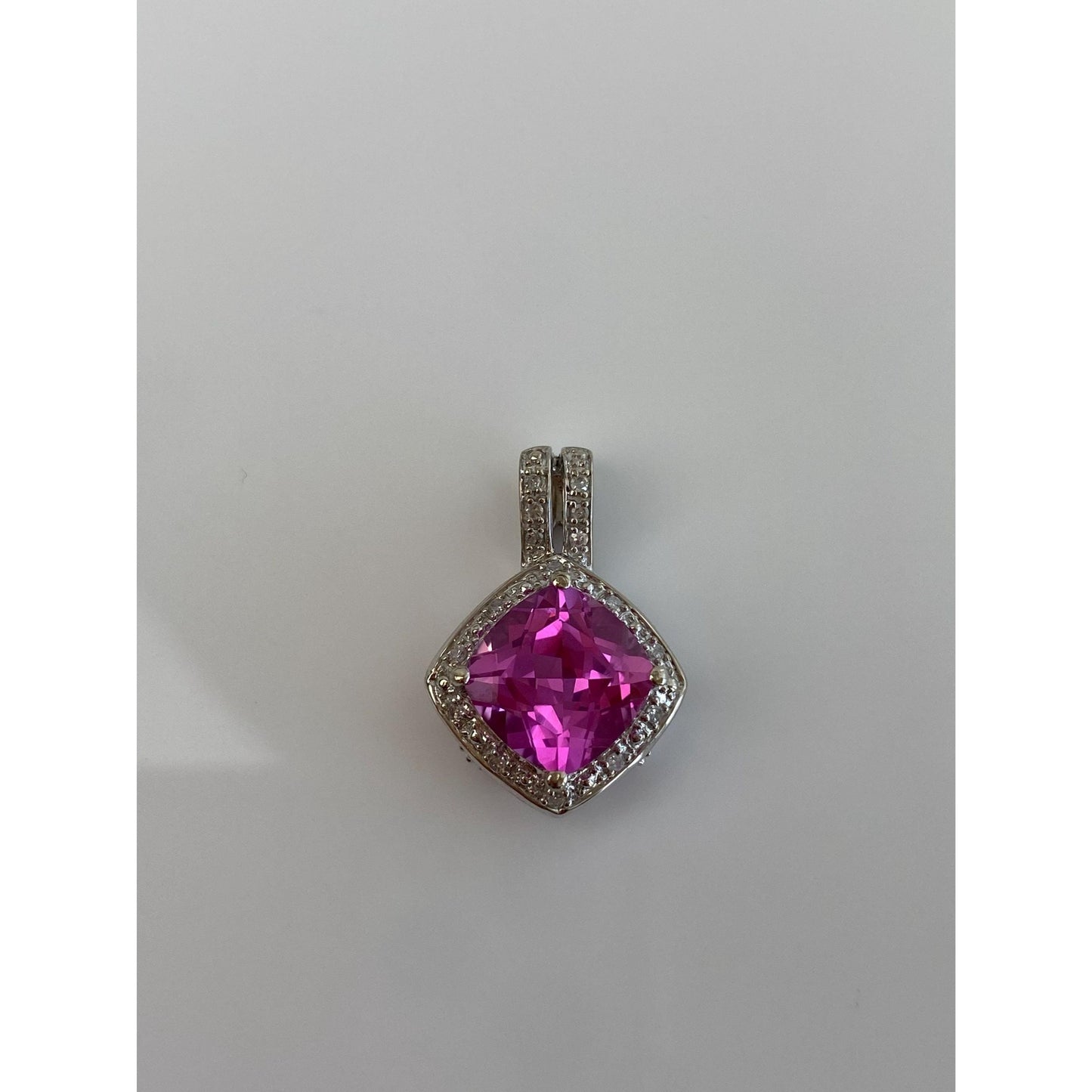 Vintage Solid 14k White Gold Diamond Pink Sapphire Charm