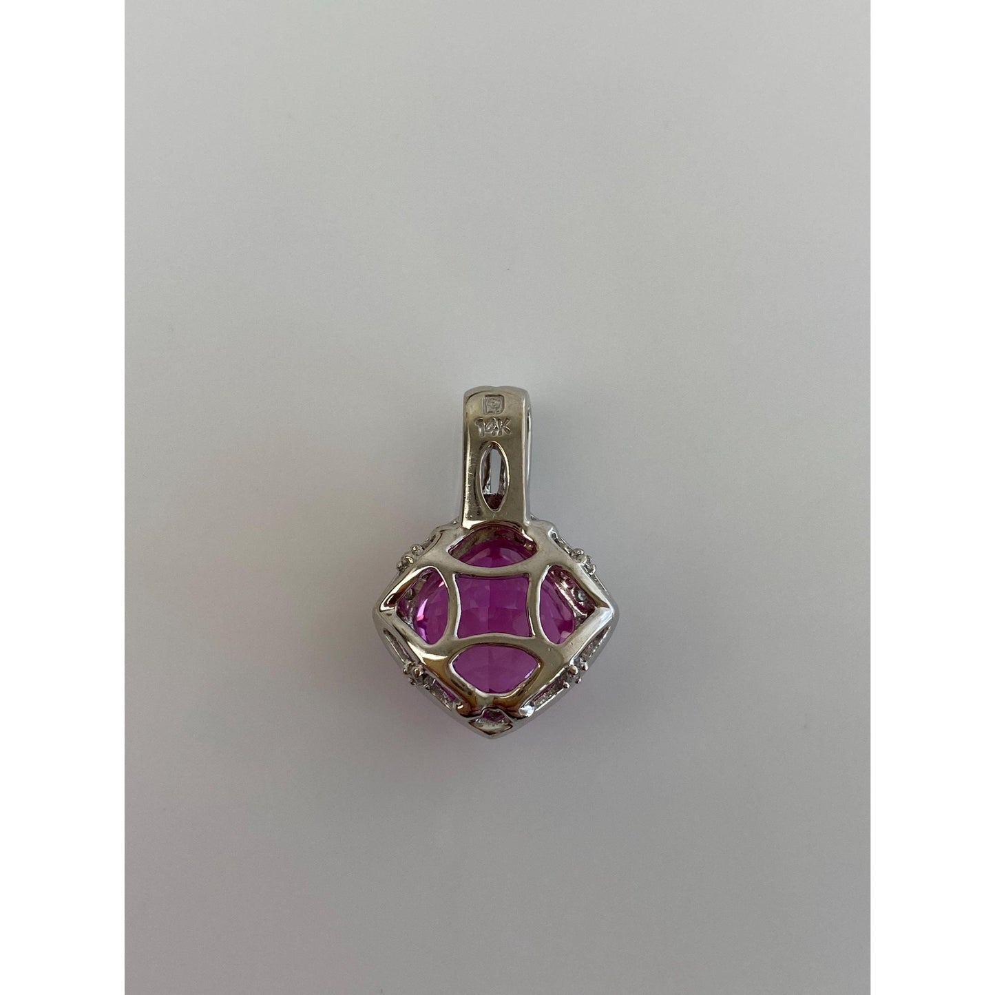 Vintage Solid 14k White Gold Diamond Pink Sapphire Charm