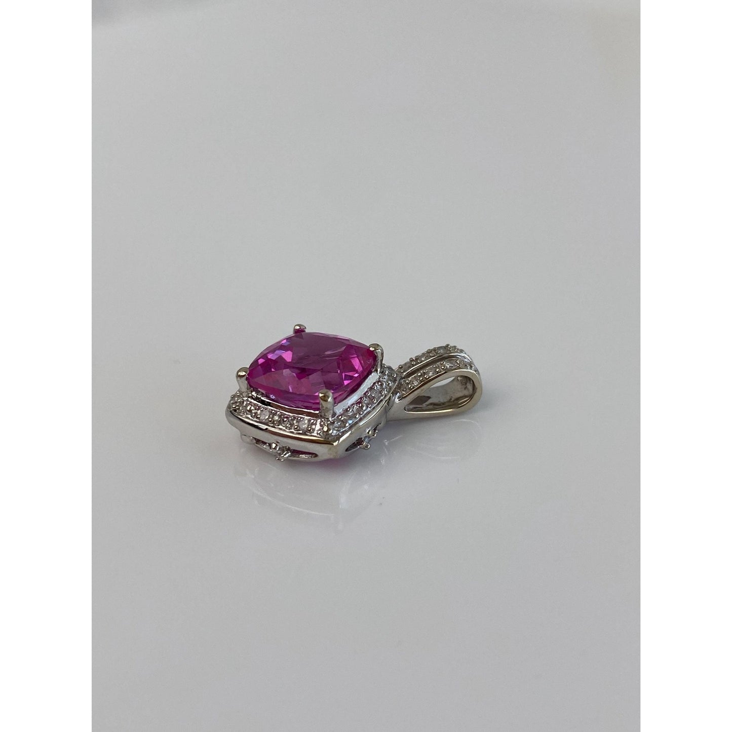Vintage Solid 14k White Gold Diamond Pink Sapphire Charm