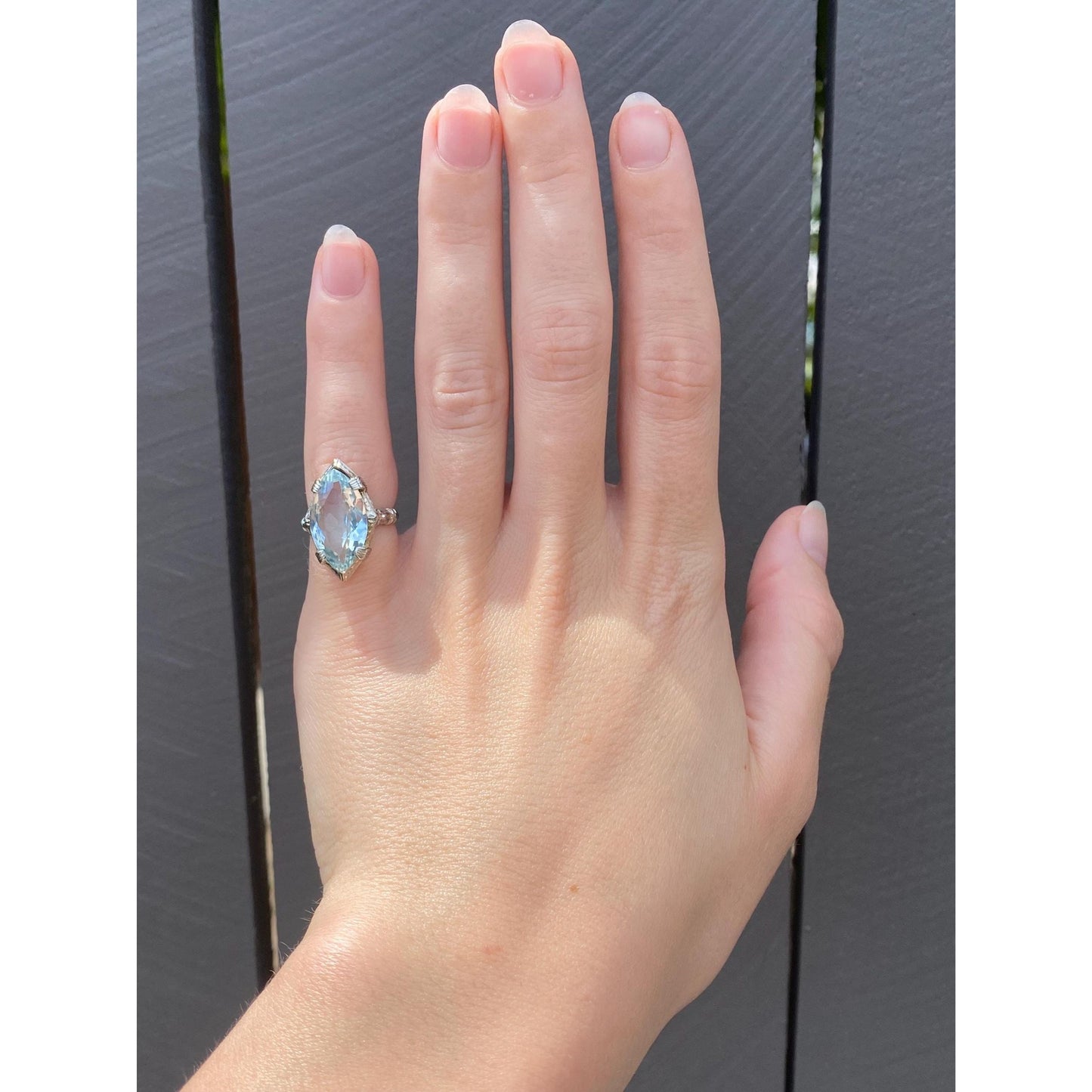 Vintage Solid 18k White Gold Topaz Art Deco Ring - Size 2.5