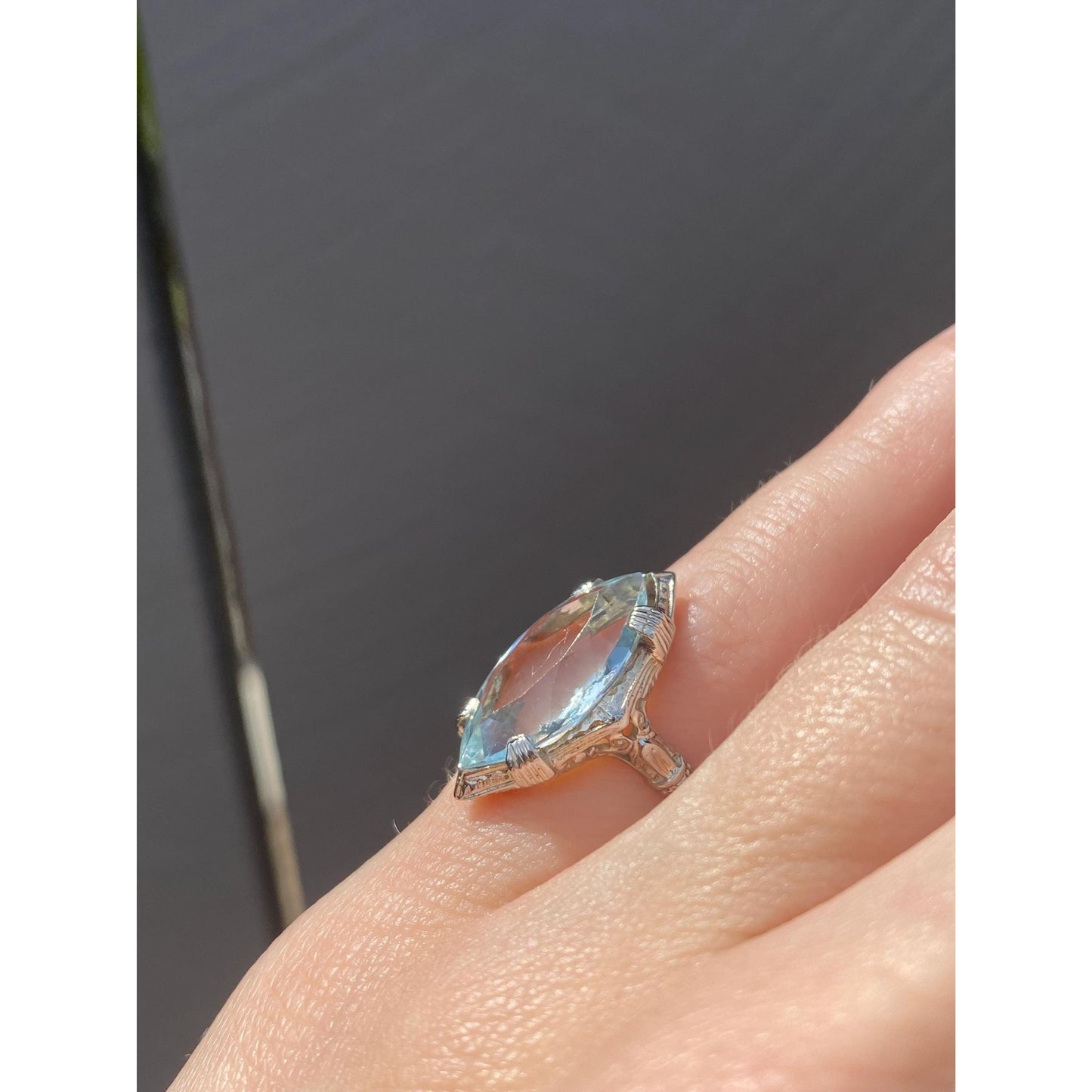 Vintage Solid 18k White Gold Topaz Art Deco Ring - Size 2.5