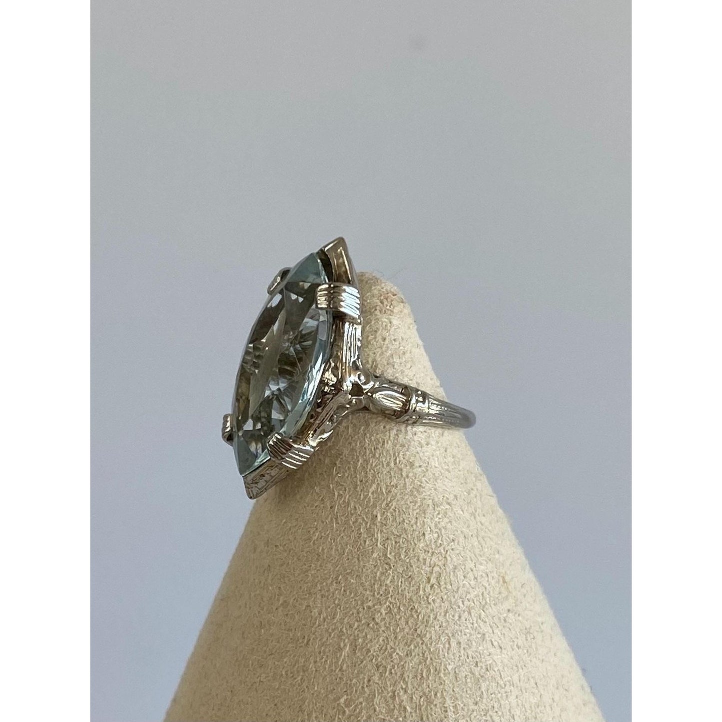 Vintage Solid 18k White Gold Topaz Art Deco Ring - Size 2.5