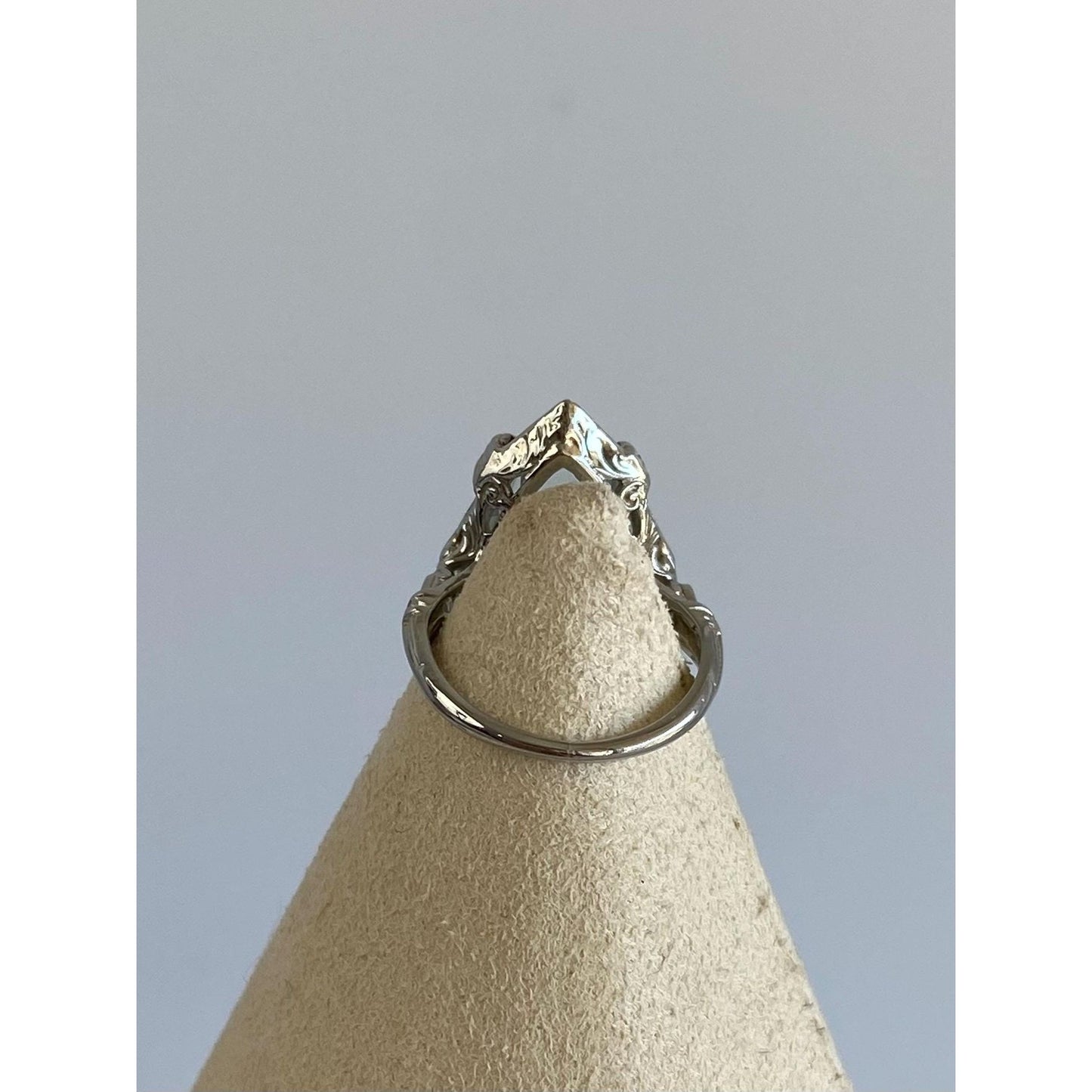 Vintage Solid 18k White Gold Topaz Art Deco Ring - Size 2.5