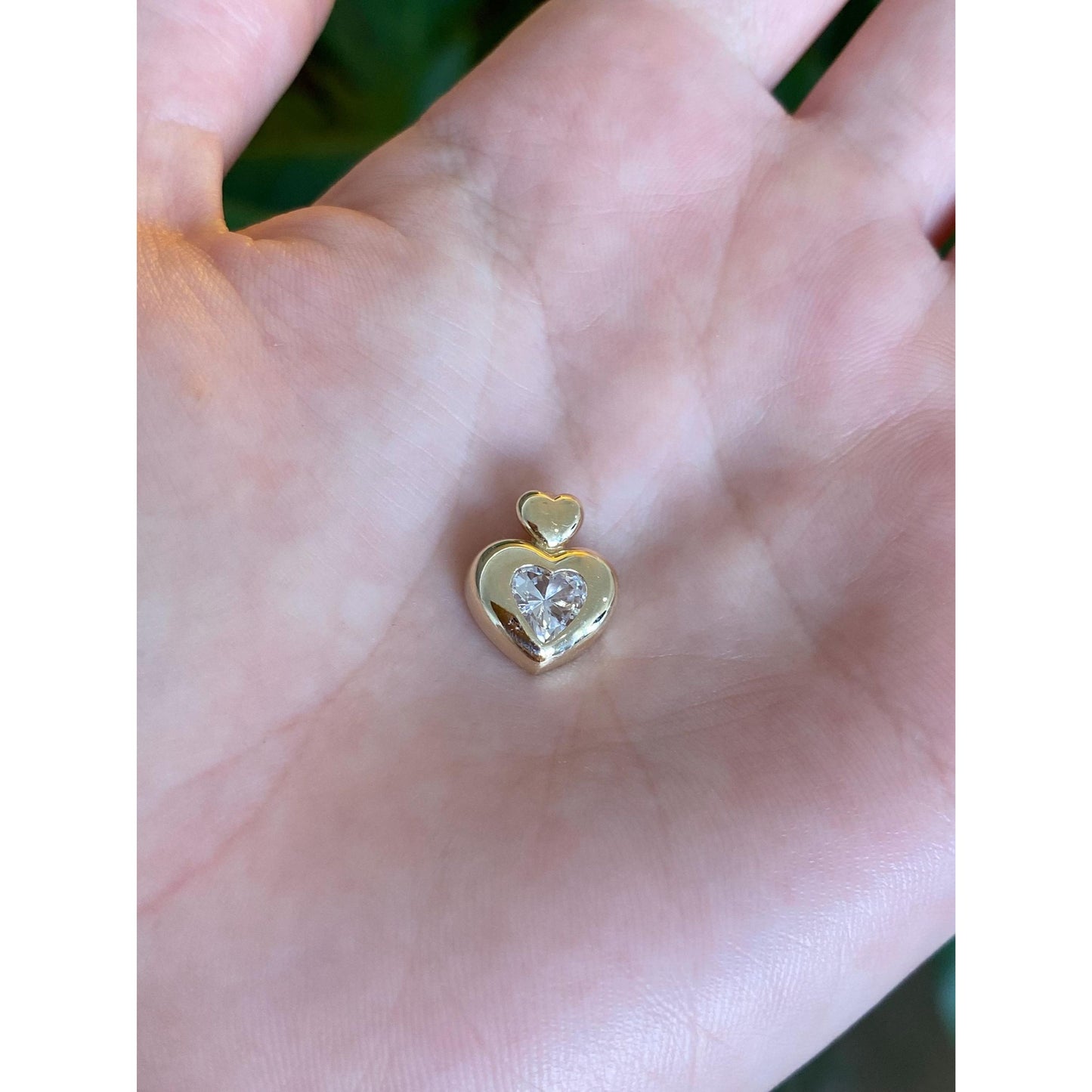 Vintage Solid 14k Yellow Gold Cubic Zirconia Heart Charm