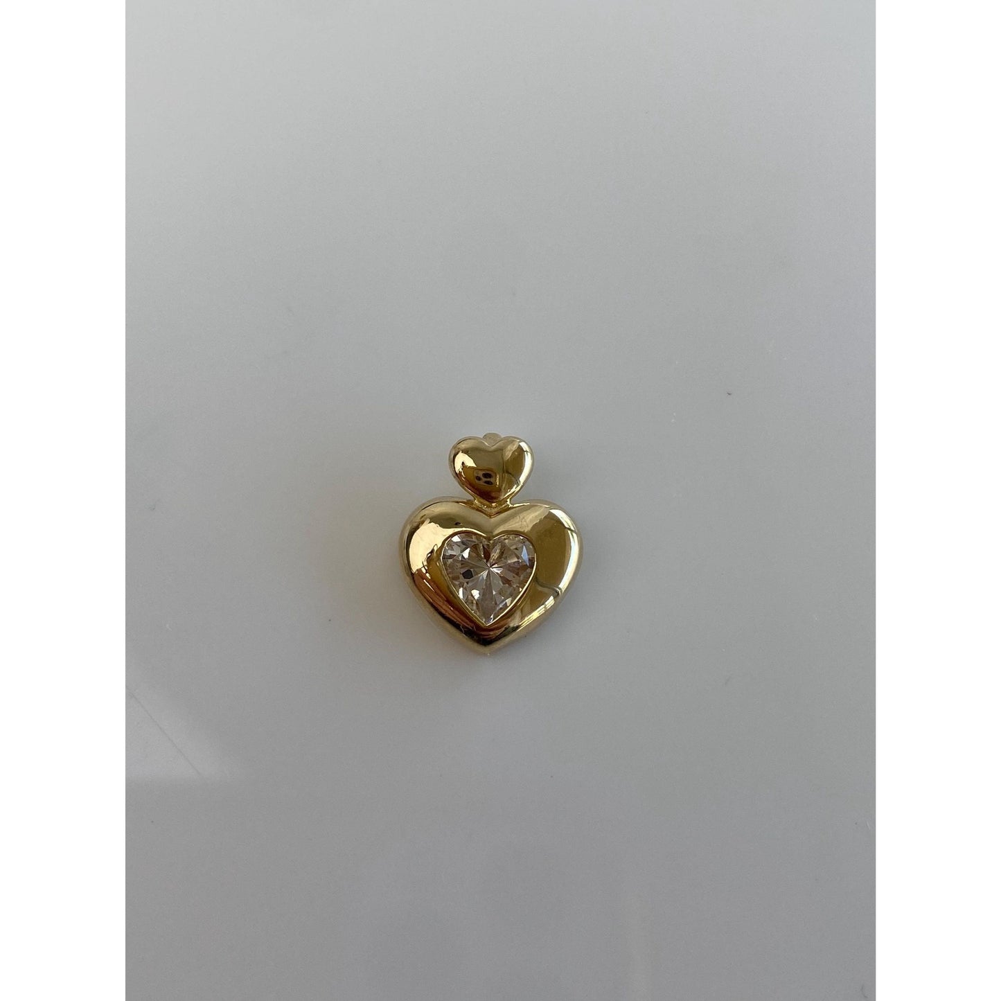 Vintage Solid 14k Yellow Gold Cubic Zirconia Heart Charm