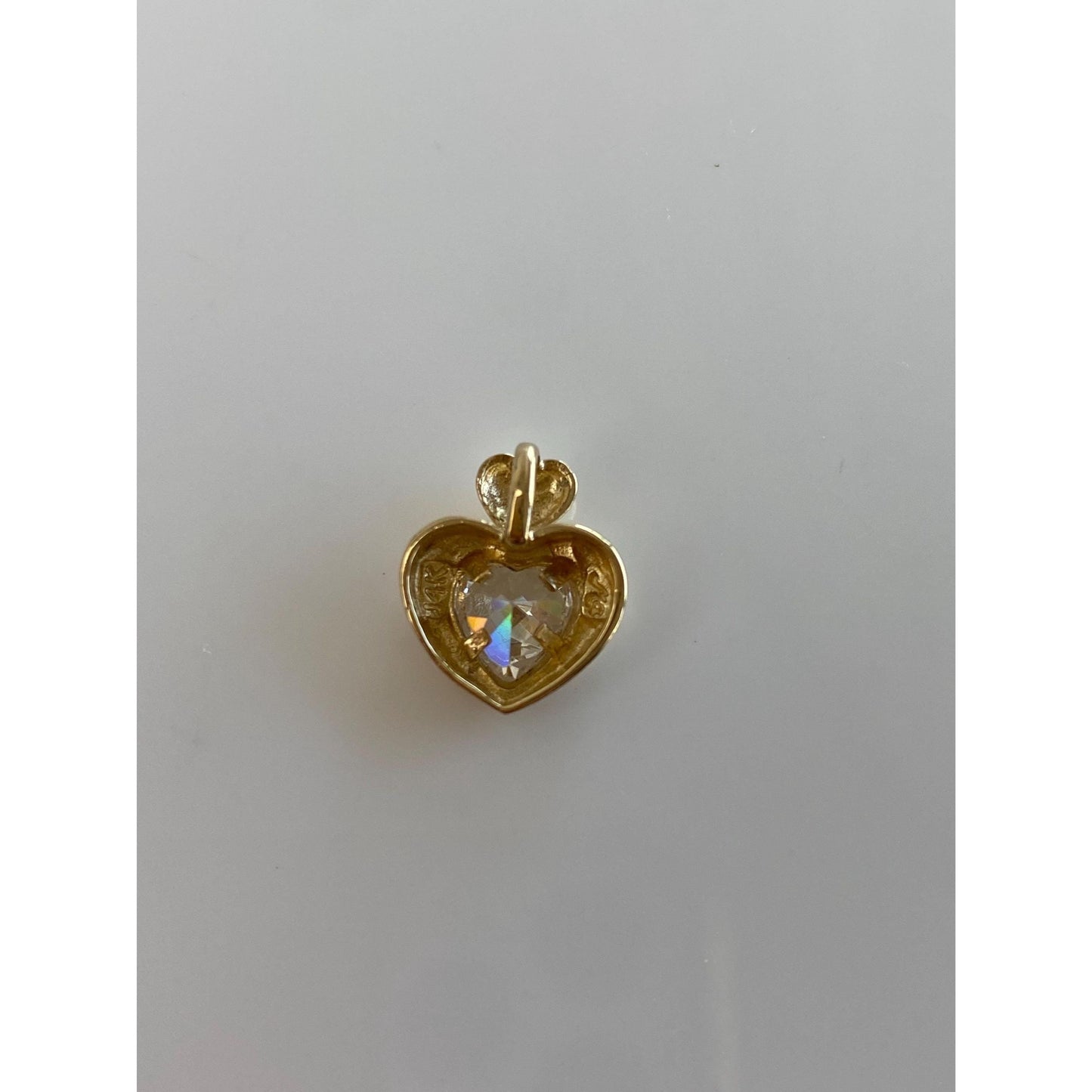Vintage Solid 14k Yellow Gold Cubic Zirconia Heart Charm