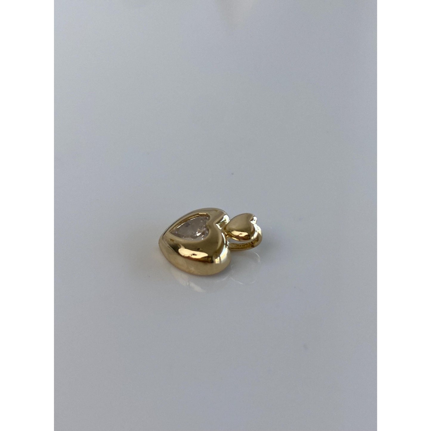 Vintage Solid 14k Yellow Gold Cubic Zirconia Heart Charm