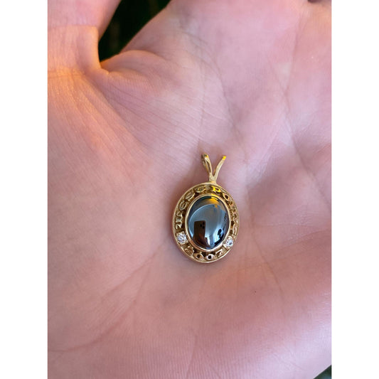 Vintage Solid 14k Yellow Gold 2007 Hematite Clear Cubic Zirconia West Point Charm