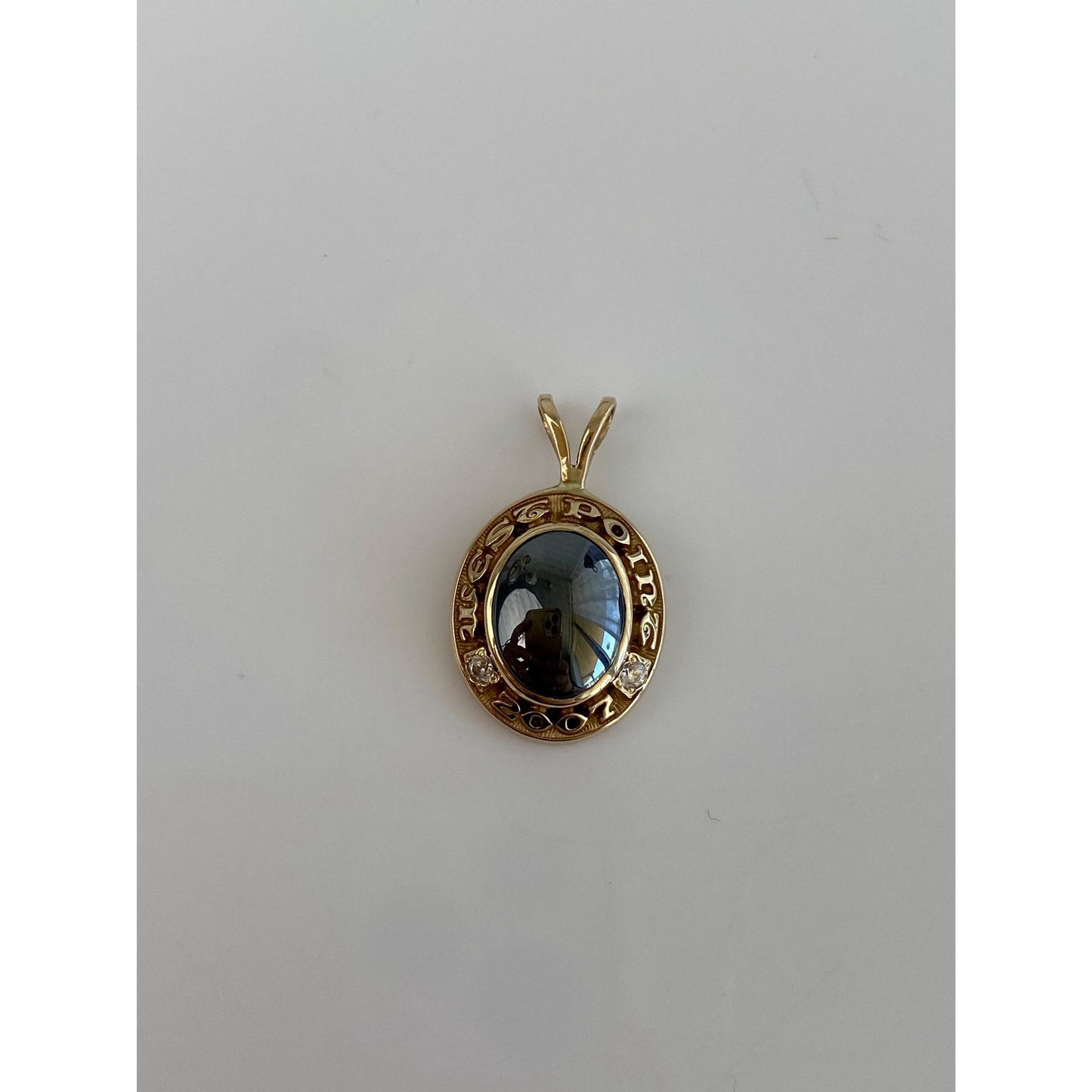 Vintage Solid 14k Yellow Gold 2007 Hematite Clear Cubic Zirconia West Point Charm