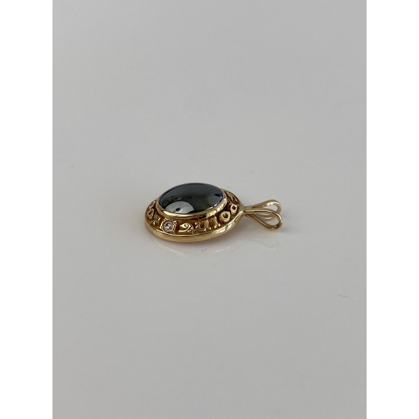 Vintage Solid 14k Yellow Gold 2007 Hematite Clear Cubic Zirconia West Point Charm