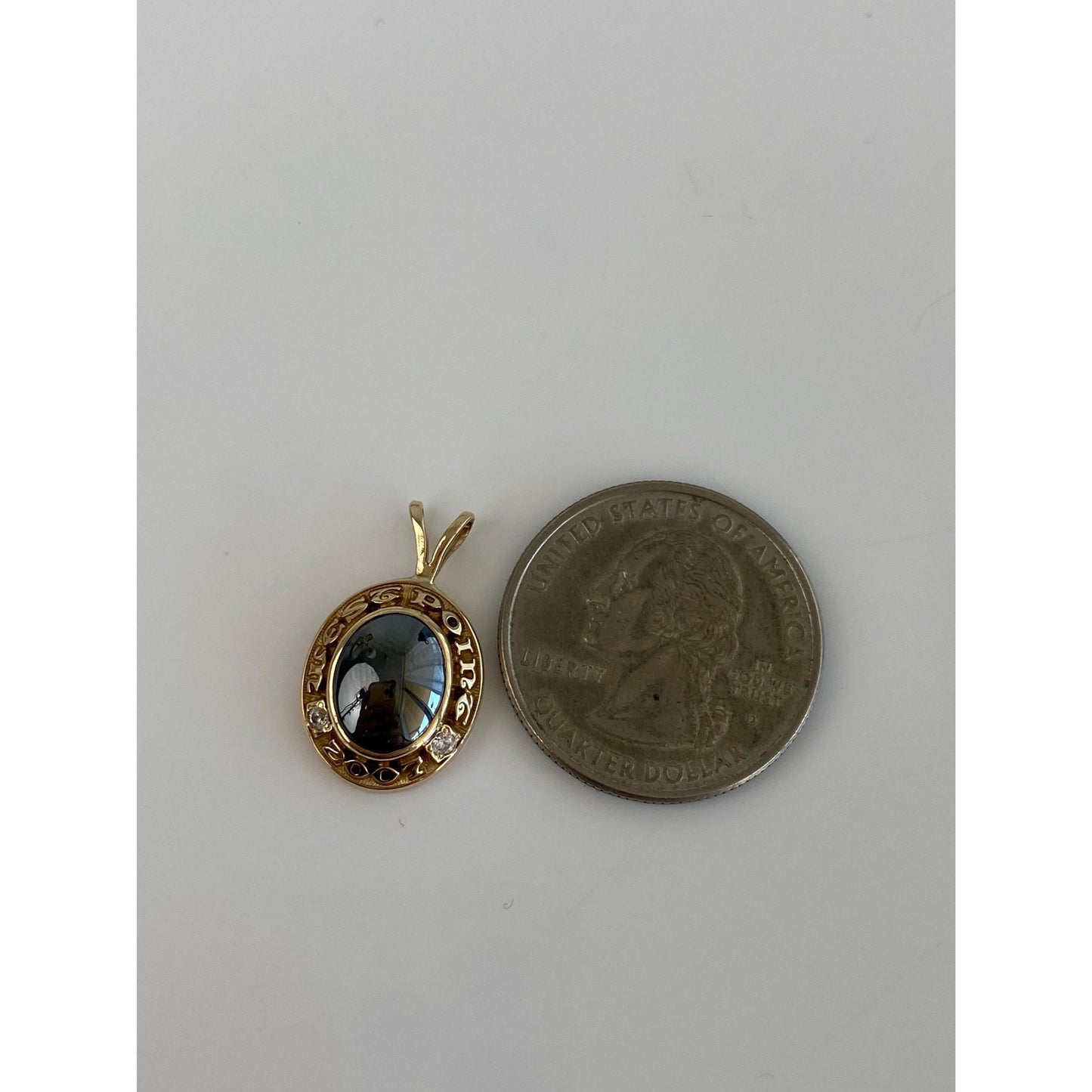 Vintage Solid 14k Yellow Gold 2007 Hematite Clear Cubic Zirconia West Point Charm