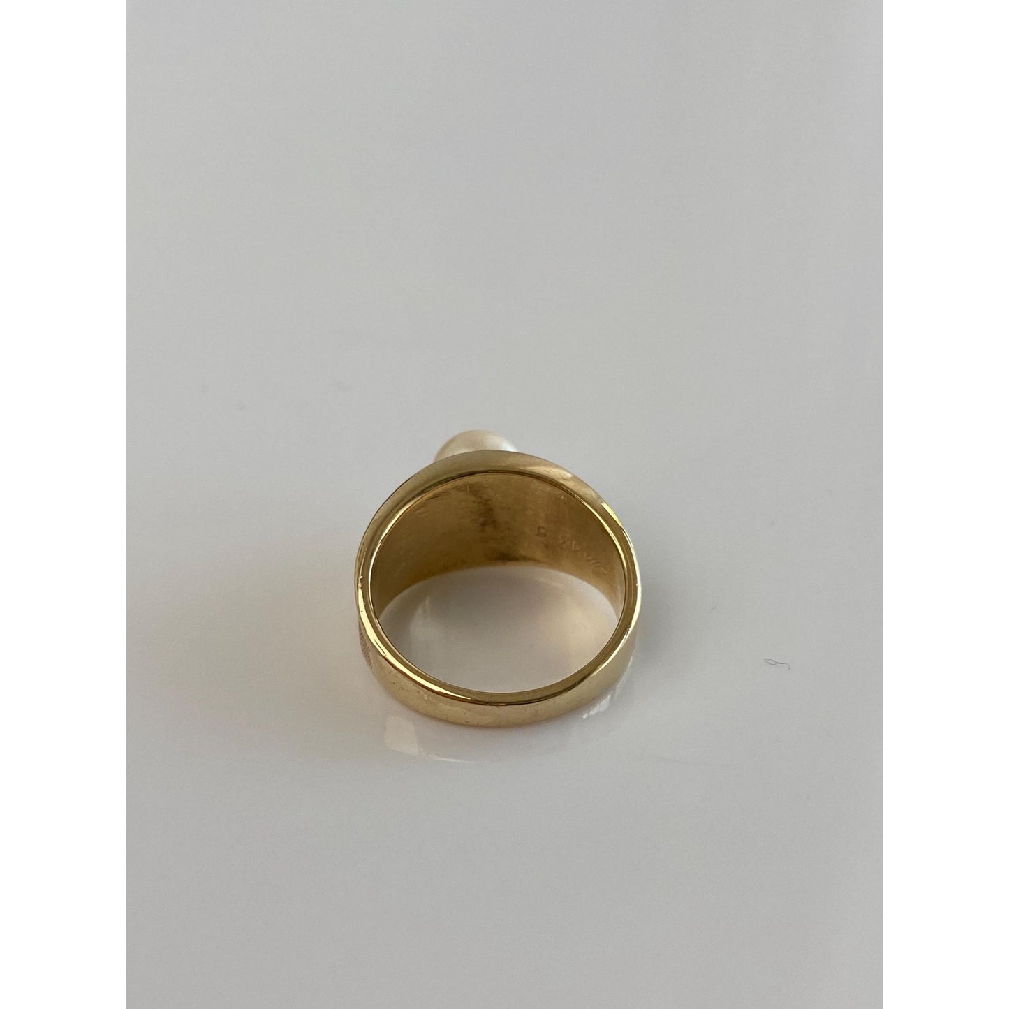 Vintage Solid 14k Yellow Gold Diamond Pearl Crosshatch Ring Band - Size 5.25