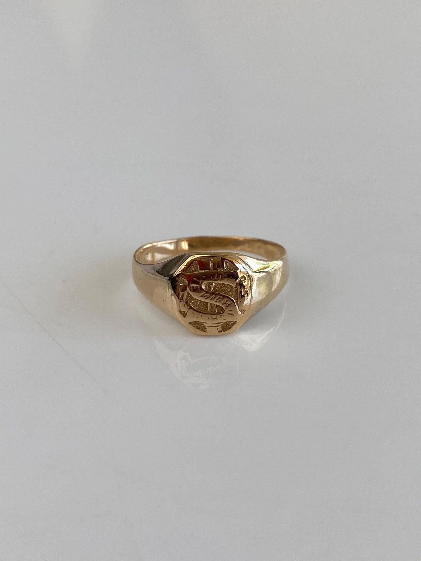 Vintage Solid 10k Yellow Gold Money Sign Signet Ring - Size 6.75