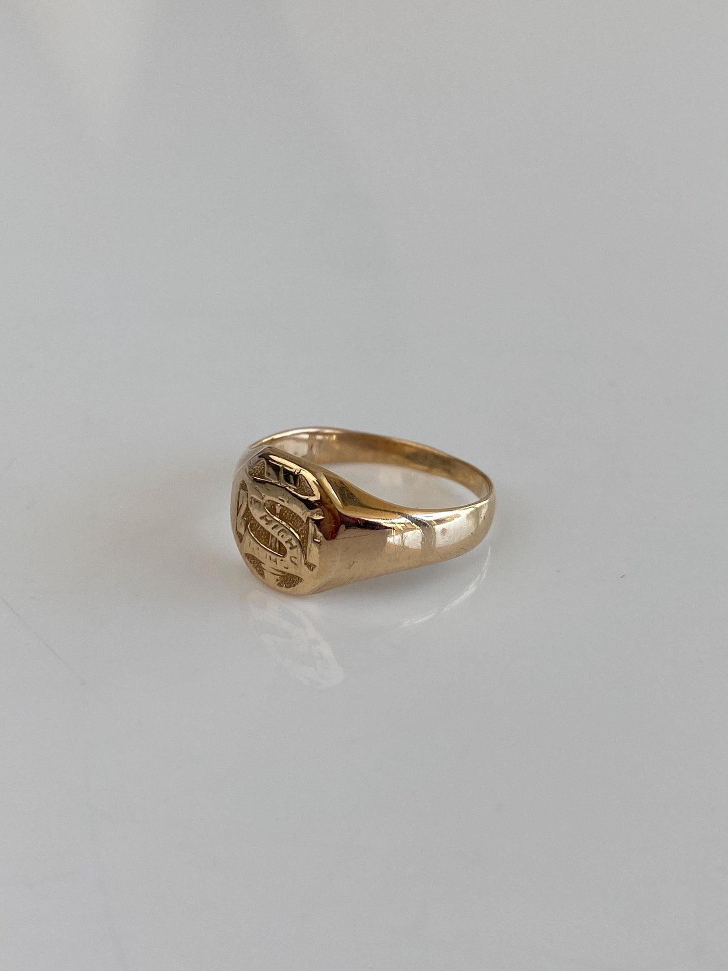Vintage Solid 10k Yellow Gold Money Sign Signet Ring - Size 6.75