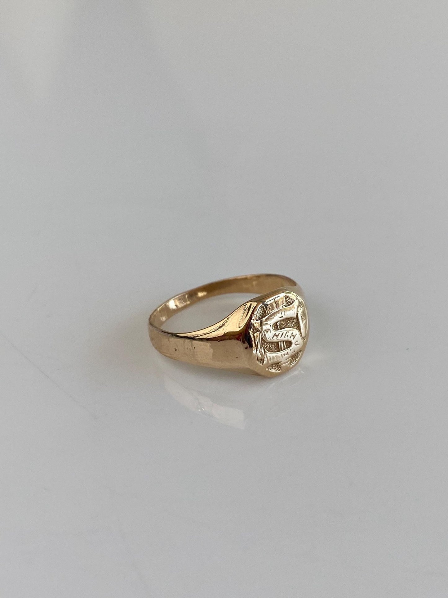 Vintage Solid 10k Yellow Gold Money Sign Signet Ring - Size 6.75