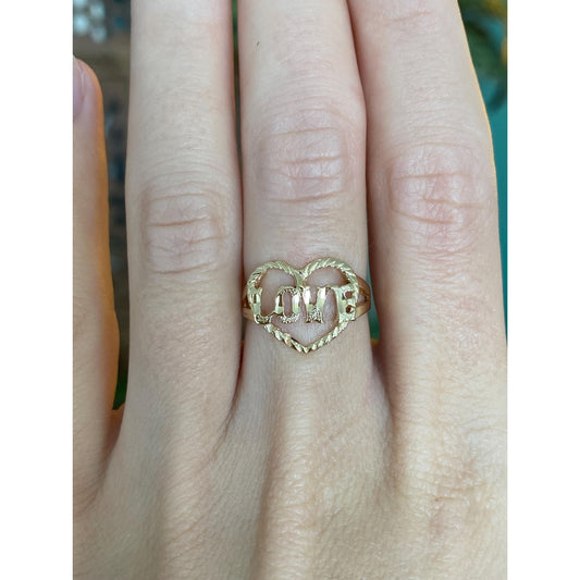 Vintage Solid 14k Yellow Gold Love Heart Ring - Size 5.75