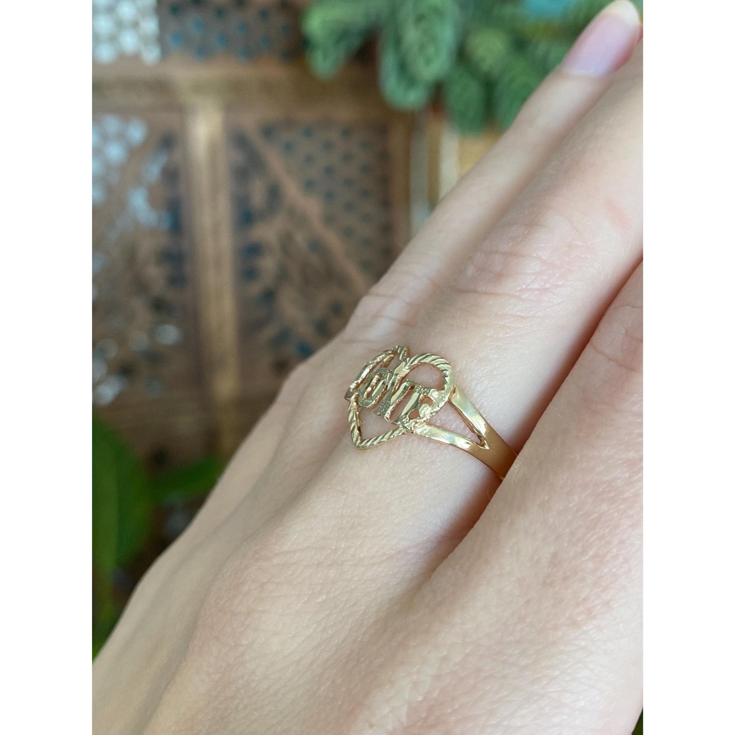 Vintage Solid 14k Yellow Gold Love Heart Ring - Size 5.75